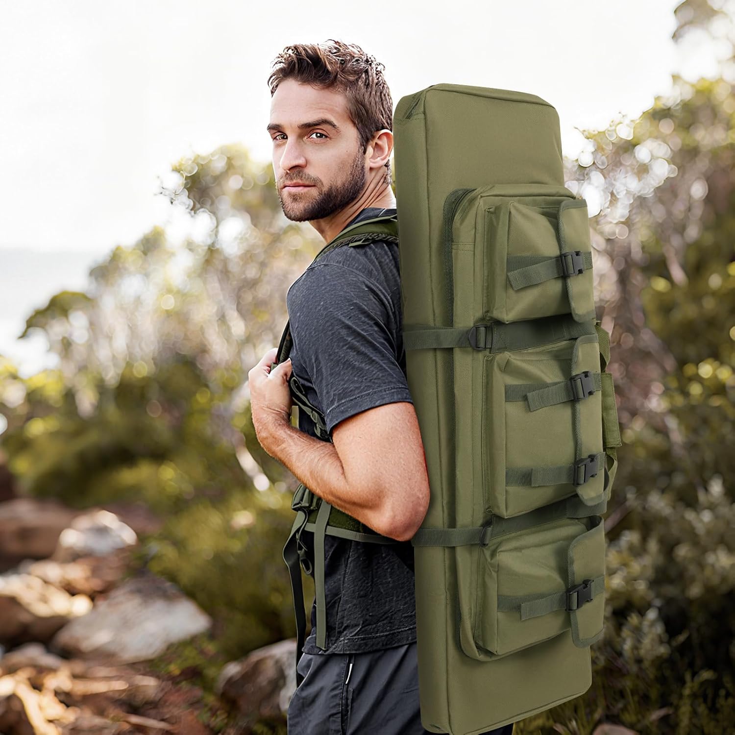 48" Soft Double Rifle Bag Long Rifle Backpack, Portable Shotgun Case for Storage and Transportation, Suitable for Outdoor Hunting Shooting