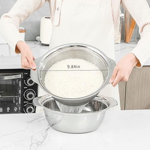 Miniatura 19 de Colador microporoso de acero inoxidable 304 con mango, Arandelas de arroz Colador microporoso Set Para lavar verduras, frutas y arroz, y drenar