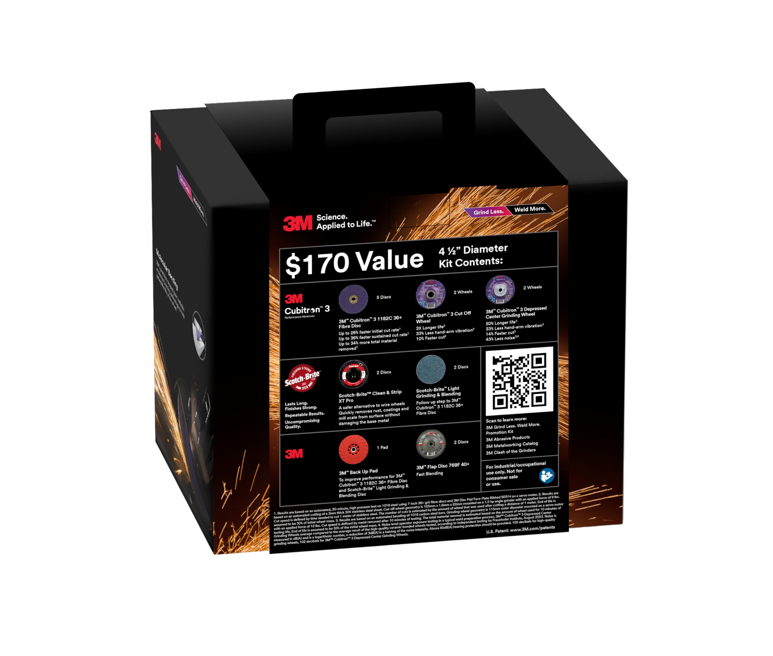 3M Grind Less Weld More Promo Kit, 67115, dischi da 4-1/2", kit di saldatura da 16 pezzi per taglio, smerigliatura, miscelazione, finitura, rimozione ruggine, sbavatura