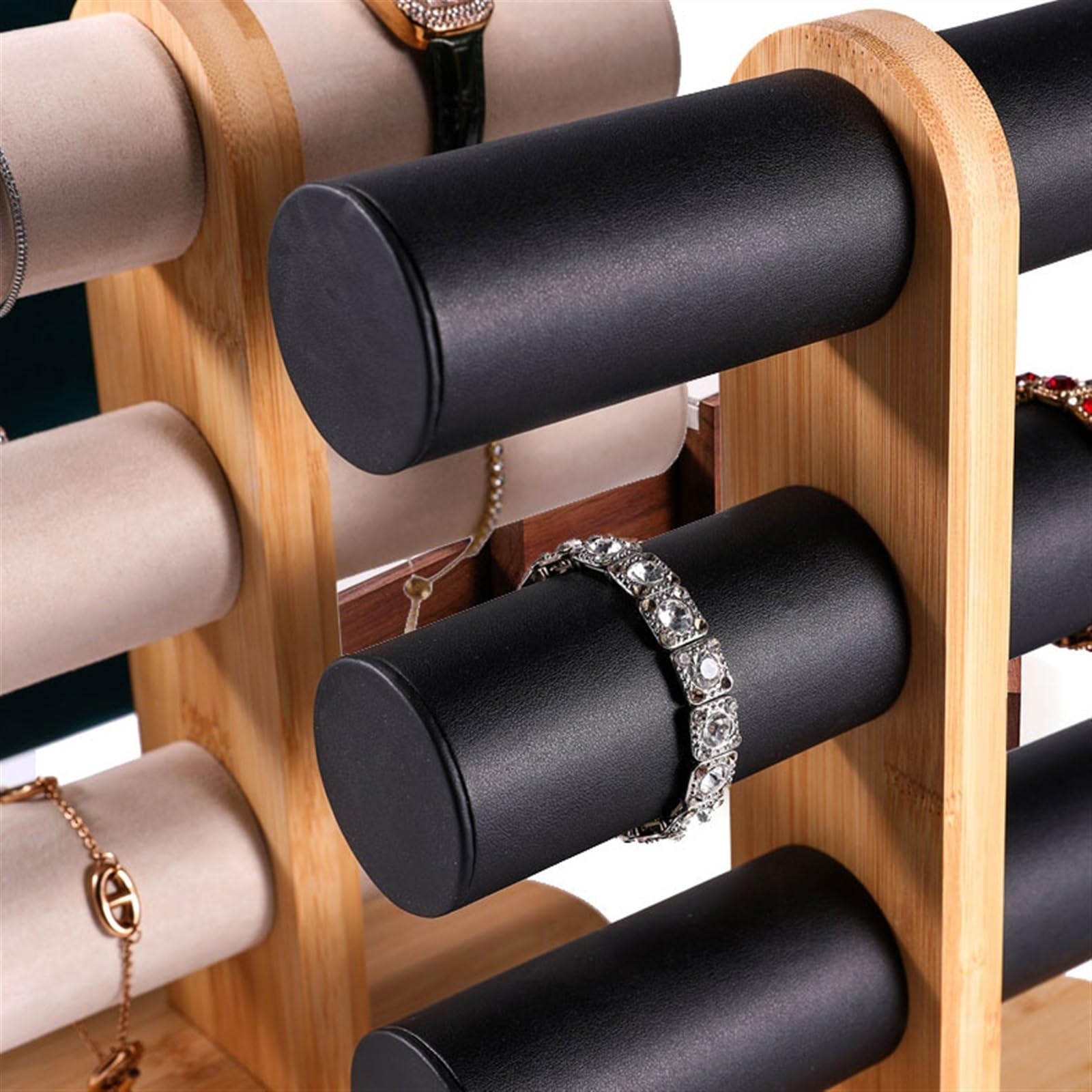 YCTTKDD Supporto per Gioielli, Supporto per collane, Braccialetti, Supporto per Gioielli, Supporto Staccabile in Similpelle per Display per Braccialetti, Supporto per Gioielli a 3 Livelli, per