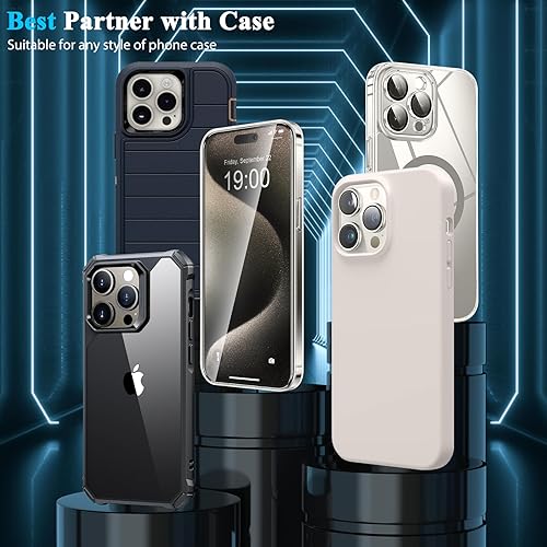 Miniatura 5 de YMHML Paquete de 3 protectores de pantalla para iPhone 15 Pro Max Plus, vidrio templado de grado militar, película transparente HD, compatible con