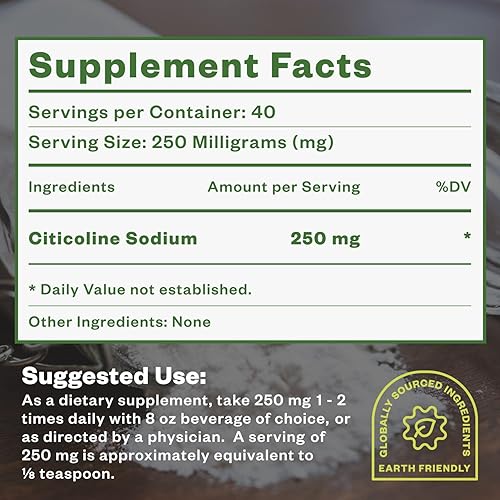Miniatura 7 de Polvo de colina CDP, 0.35 onzas, suplementos de colina CDP que apoyan la atención, el enfoque y la energía, polvo de citicolina para la función
