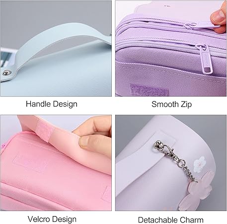 Betarami Pink Pencil Case With Handle, Portable Stationery Case, Pencil