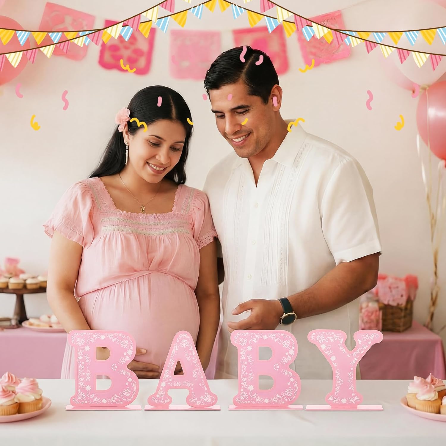 BreezeHug 4 Pcs Large 12 Inch Cielito Lindo Baby Shower Decor Wooden Nursery Decor Mexican Baby Letters Cielito Lindo Party Decoration for Gender Reveal Birthday Fiesta Party Table Centerpiece