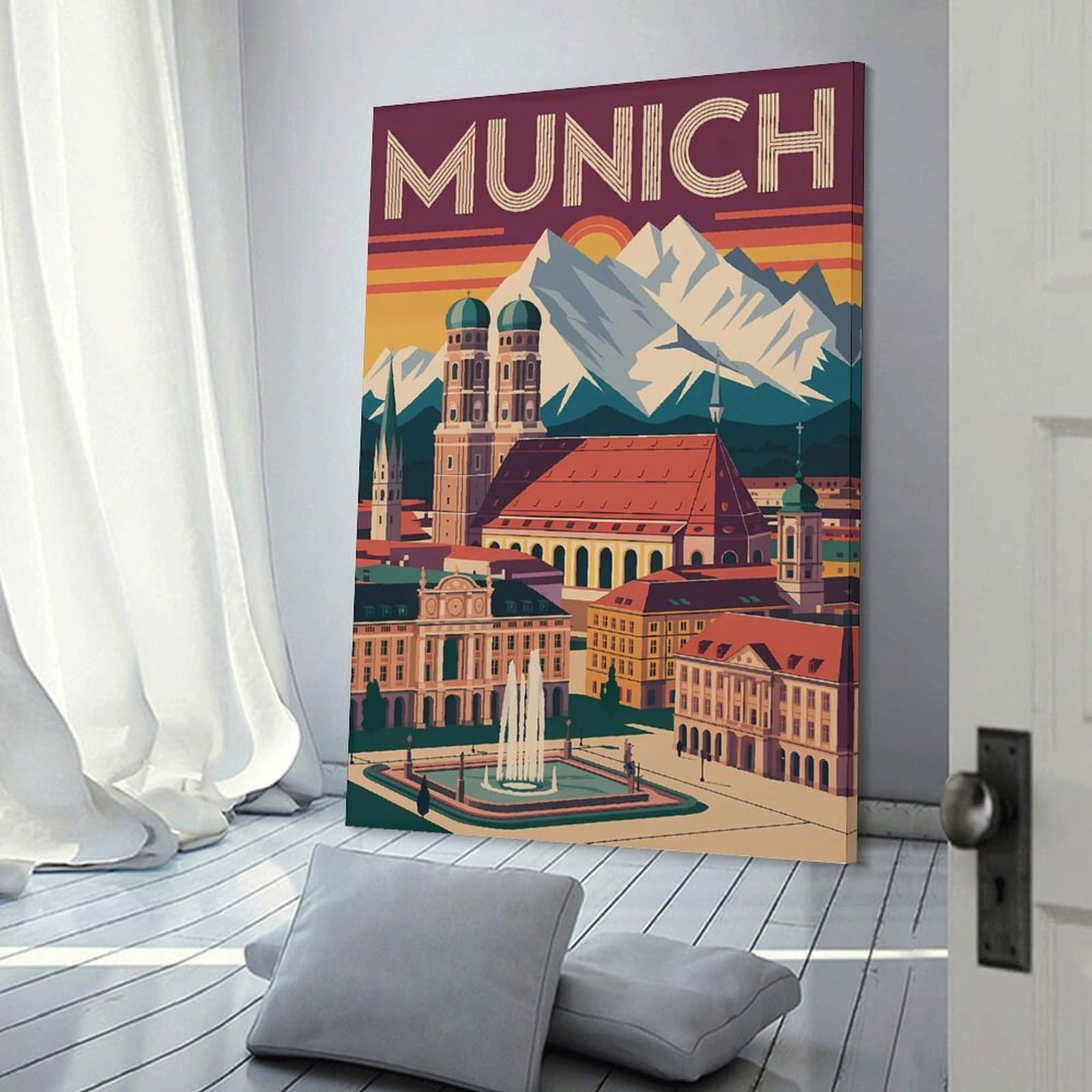 Junmoney Munich Cityscape Travel Canvas Wall Art, 24x36inch(60x90cm), for Living Room, Bedroom Or Home Office, A Wall Art Gift for Fresh Interiors