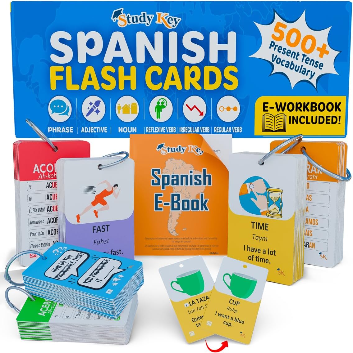 500+ Spanish Vocabulary Flash Cards for Adults & Kids Ages 15+,