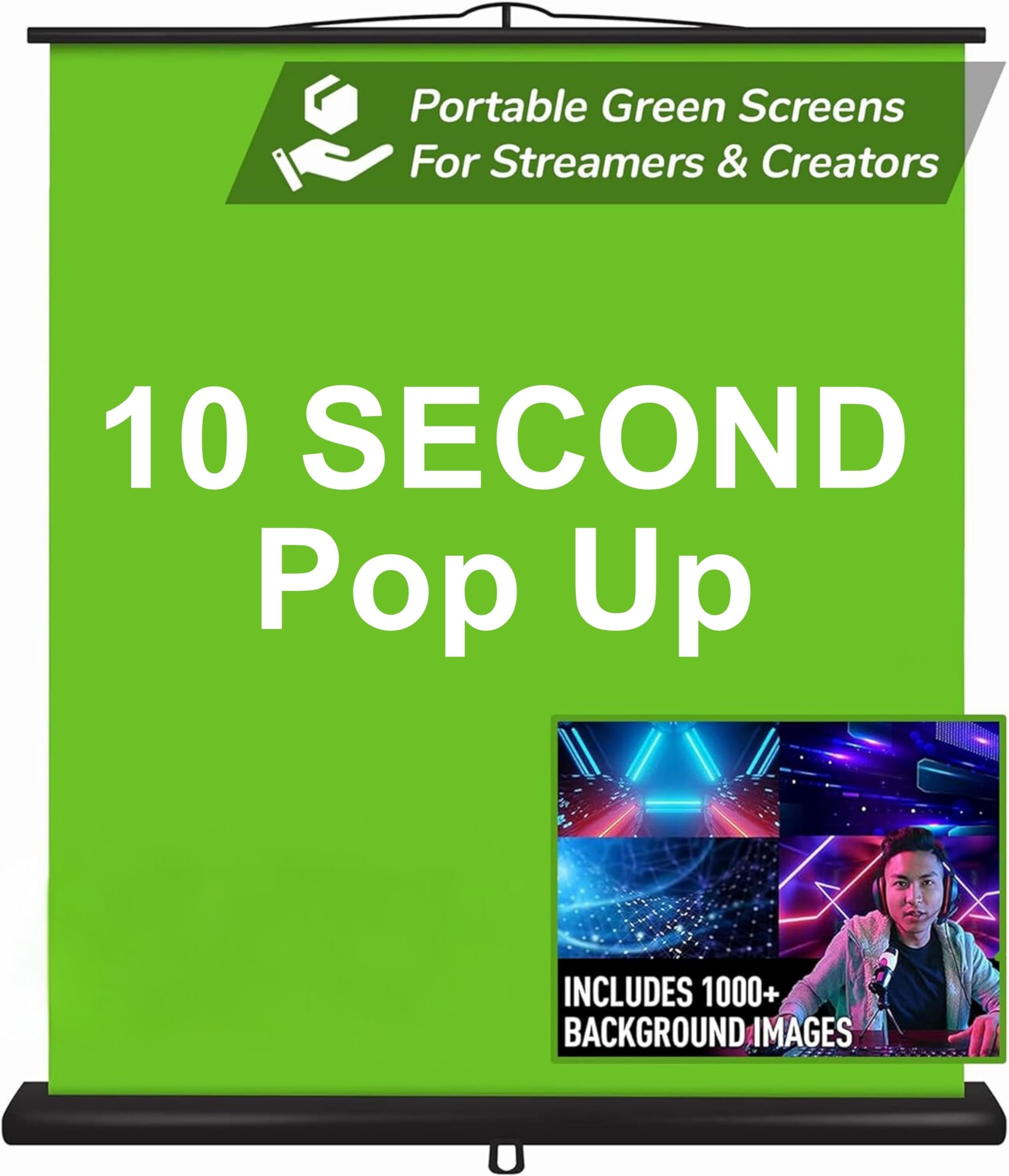 Valera Creator Green Screen – Collapsible Chroma Key Panel,+1000 Free Backgrounds Included, Portable Retractable Wrinkle Resistant Fabric Backdrop, Adjustable Height, 10 Second Setup