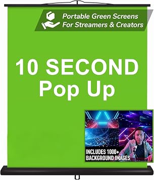 Valera Creator Green Screen - Foldable Chroma Key Panel + 1000 Backgrounds, Portable Retractable Wrinkle Resistant Fabric Background, Adjustable Height, 10 Second Setup