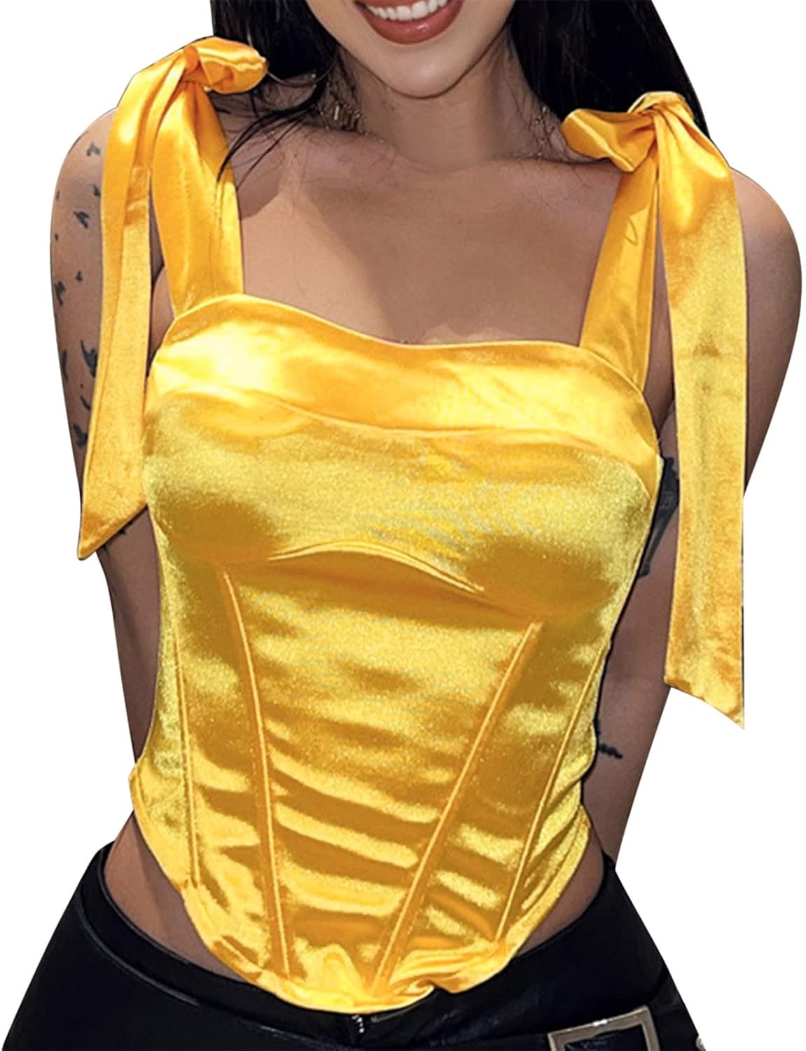 Lace Tank Top Women Solid Tank Top Adjustable Shoulder Straps Bustier Corset Top