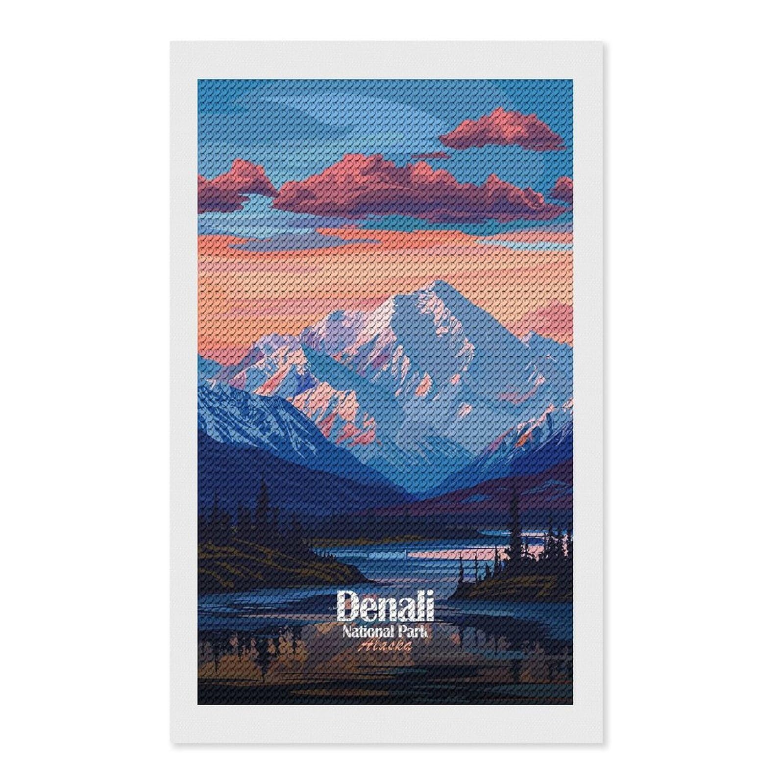 Junmoney Denali National Park Alaska Landscape Diamond Painting Set 12"x20", Arts and Crafts, Wall Art Gift, Full Kit Included, Relaxing Handmade Project