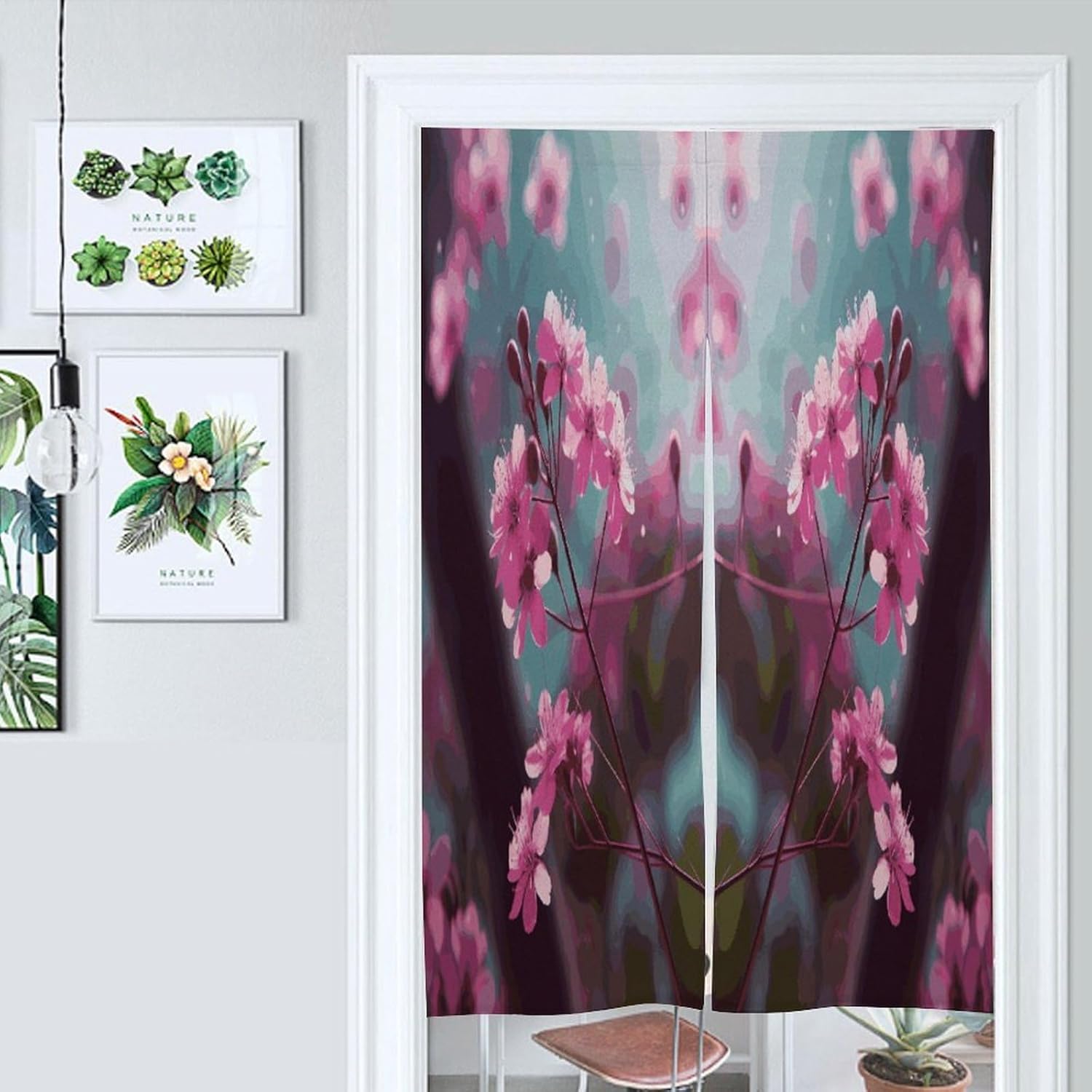 Small Pink Flowers Door Curtain Printed Doorway Noren Japanese Style Doorway Room Divider Curtains for Privacy Partition Divider Kitchen Home Decorations Wall Hanging