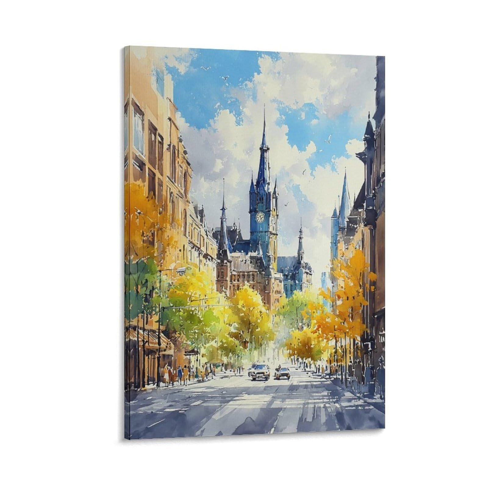 XWYMXZ Montreal Watercolor Canada 24x36inch(60x90cm) Vintage Travel Poster Watercolor Canvas Art