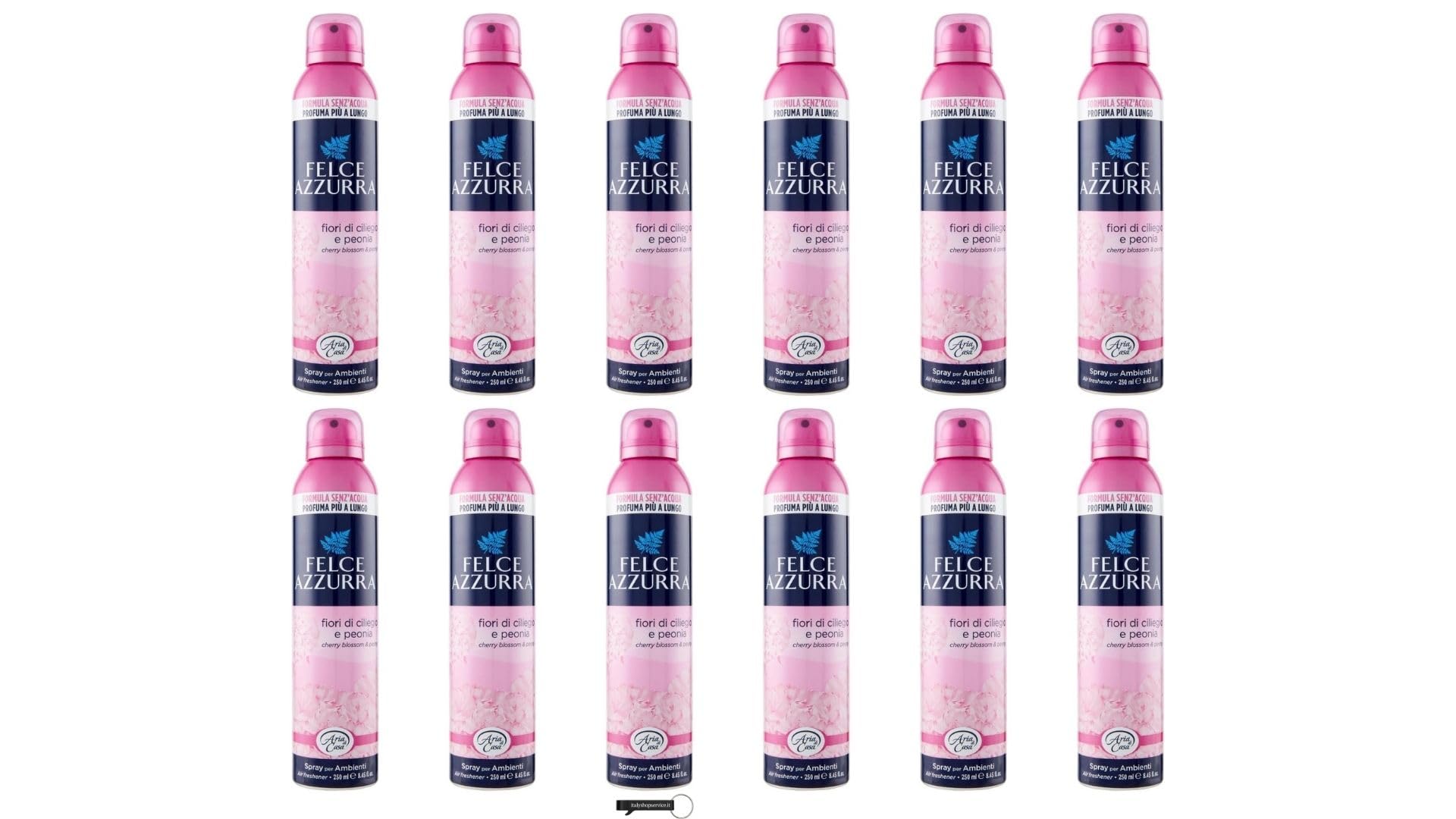 12x Felce Azzurra Fiori di Ciliegio & Peonia Raumduft-Spray 250 ml – Lufterfrischer Spray mit Kirschblüten- und Pfingstrosenduft,+Italy shop Kostenloser Schlüsselanhänger