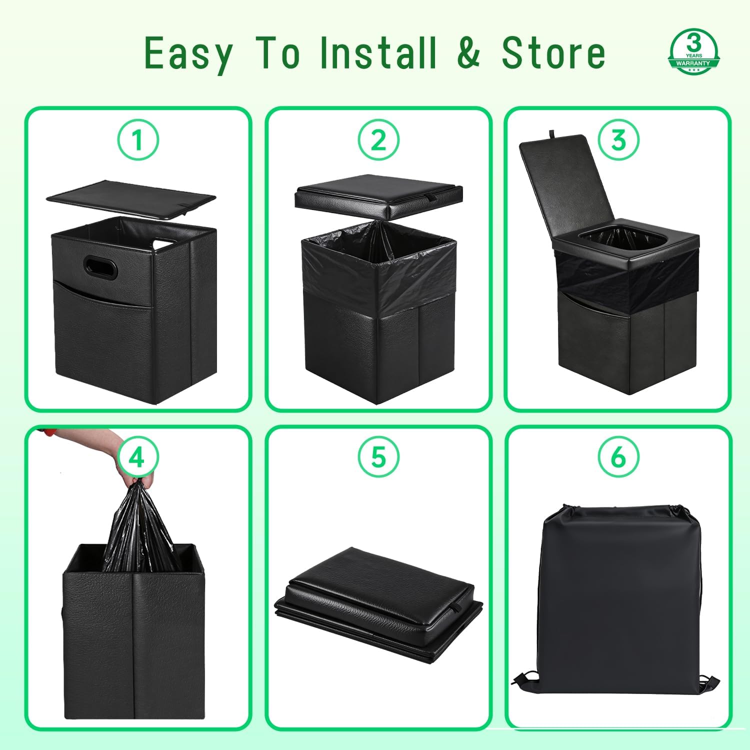 16.5" XL Portable Toilet for Camping, Foldable Travel Toilet for Adults with Cushioned Seat, Heavy Duty 190lbs Capacity Commode for Car, Road Trip, Outdoor Emergency & Bedside Support