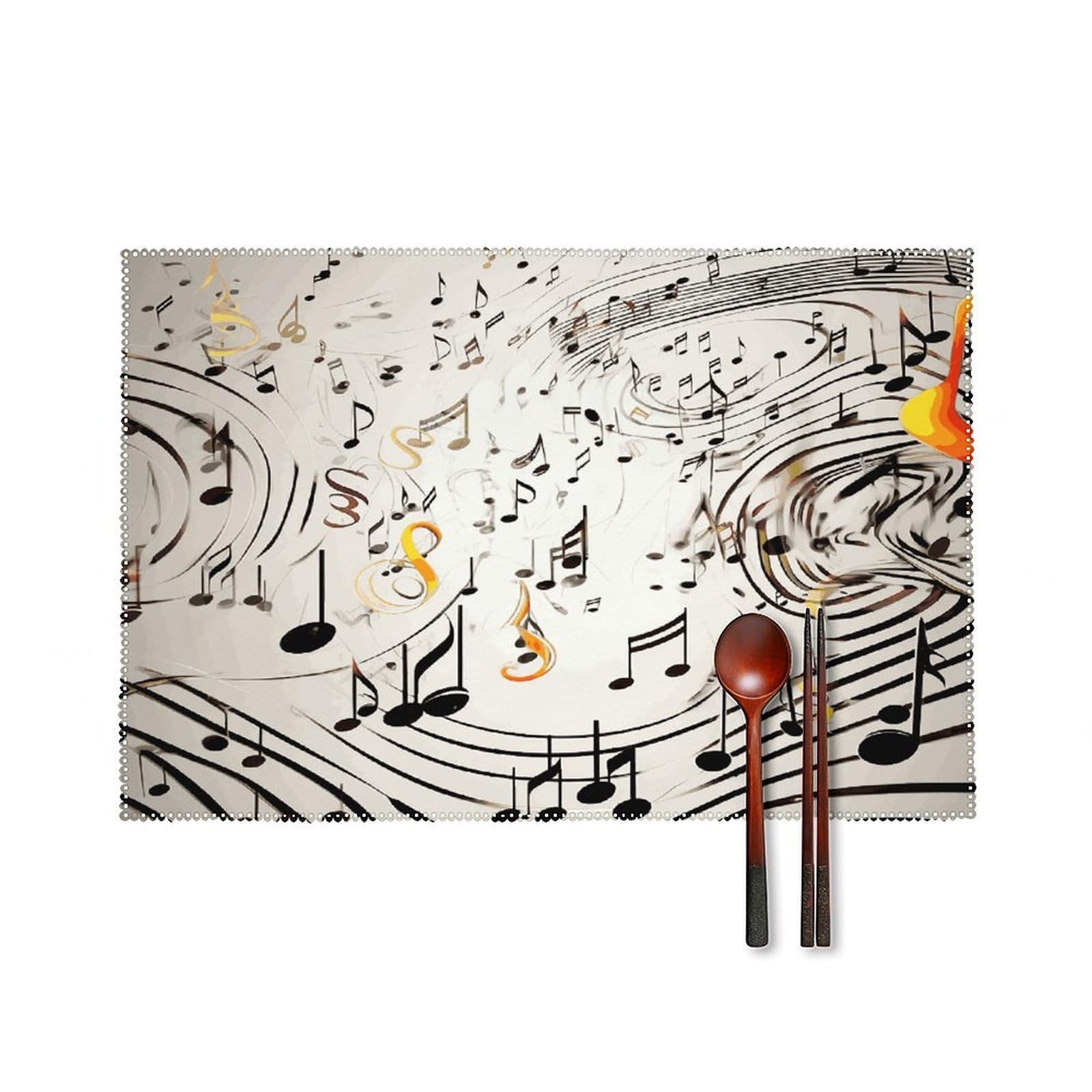 Music Notes Print Placemats Set of 4 Canvas Place Mats Non-Slip Heat Resistant Table Mats Washable Waterproof Placemat Wipeable Tablemats for Kitchen Dining Decor Place Mat