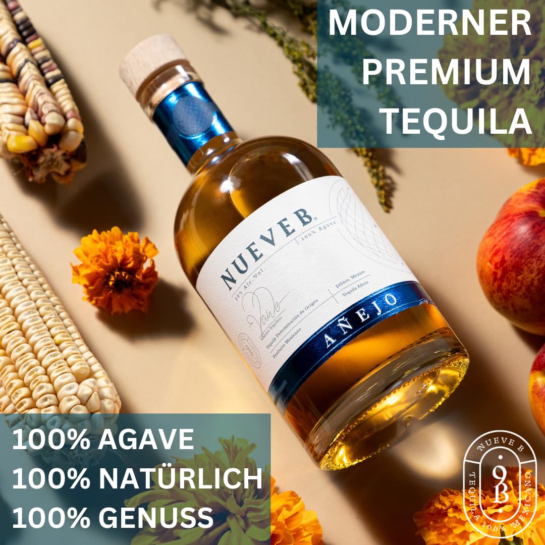 NUEVE B Añejo Premium Tequila 100% Agave 38% vol. 0,7l Handgefertigt Limitierte Auflage