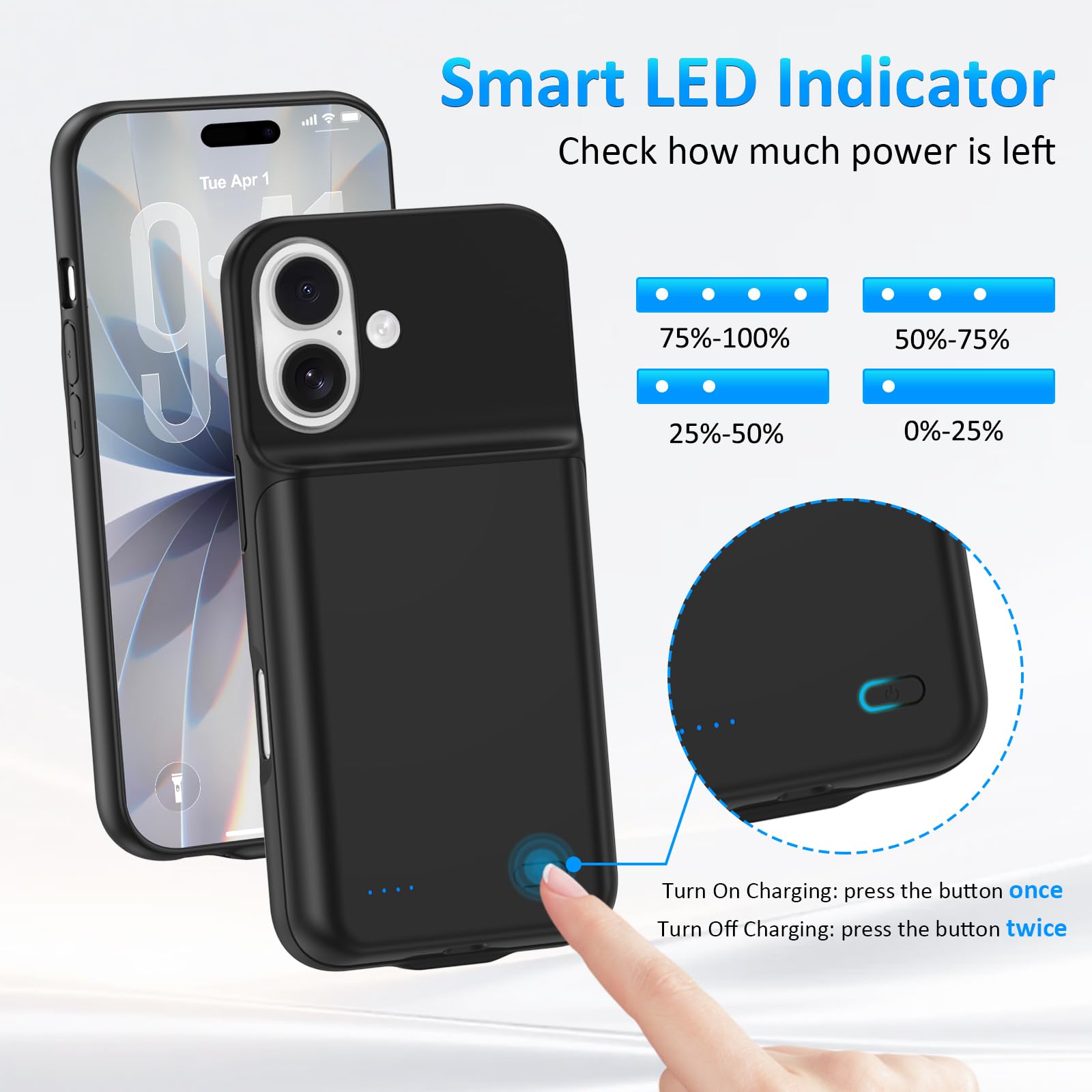 Funda de Batería para iPhone 17 (6.3"), Cargador Portátil de 8500mAh, Funda Ultrafina de Batería Extendida, Cargador de Teléfono y Funda Protectora con Función de Carga para iPhone 17