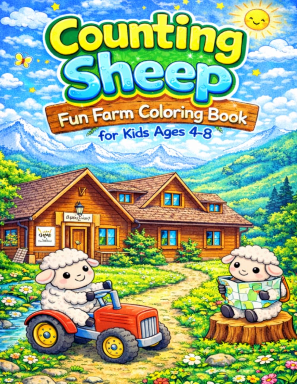 Counting Sheep: Fun Farm Coloring Book for Kids Ages 4–8: Cute Sheep, Fun Farm Scenes, Easy Coloring Pages for Kids Ages 4–8