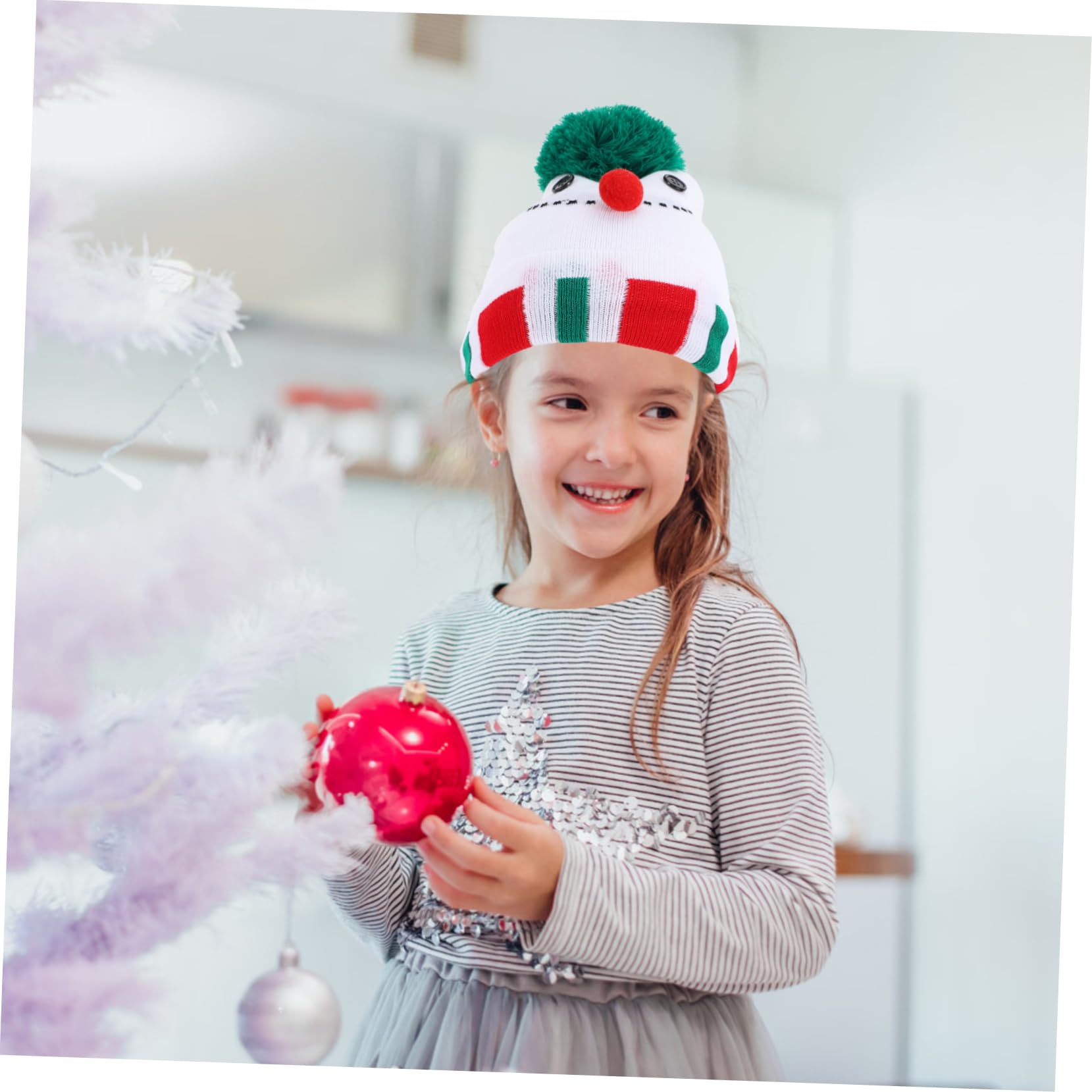 Weihnachtsstrickmütze Plüschmütze Gestrickte Weihnachtsmütze Kleinkind Thermik Kinderhüte Kappe Urlaubsstrickmützen Warme Weihnachtsmützen Hutklammer Junge Weiß Acryl