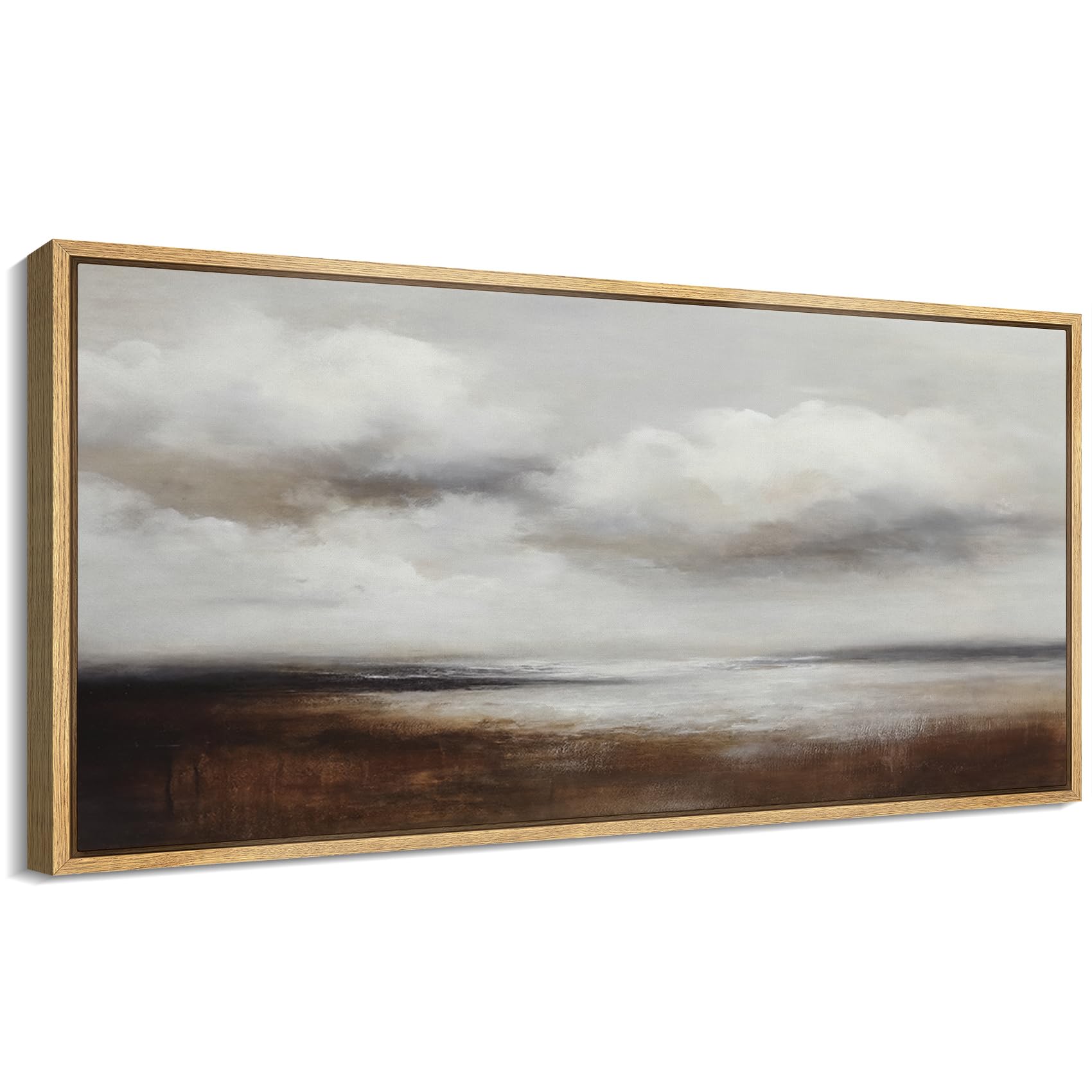 MUDECOR Extra Large Framed Canvas Print Wall Art Minimalist Coastal Horizon Neutral Landscape Illustrations Decorative Colorful Multicolor for Bedroom - 60"x30"