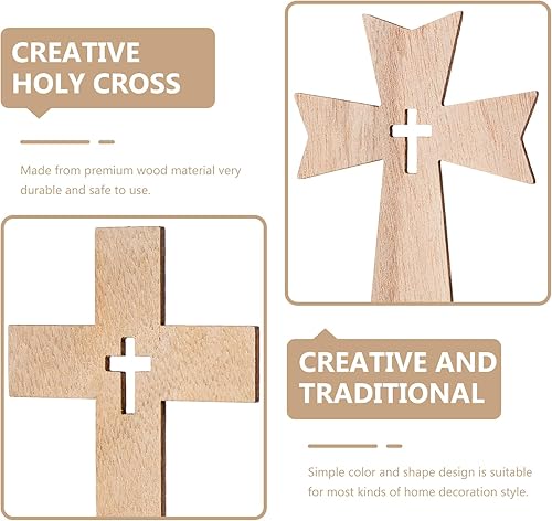 Miniatura 7 de SEWACC 20 cruces de madera para manualidades, pequeñas cruces de madera sin terminar, cruz católica de pie con bases, cruz de pared de madera con