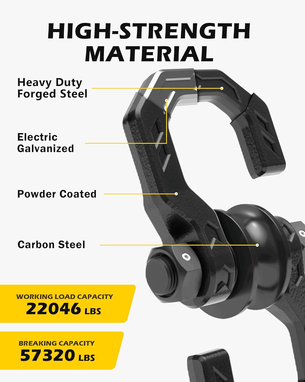 Separate D-Ring Shackle with Pulley Block, Towing Winch Snatch Block & 3/4" Easy Open D-Ring Shackle 2in1 Set, 57320lbs(26T) Breaking Strength, for Recovery, BlackBlack - Image 2