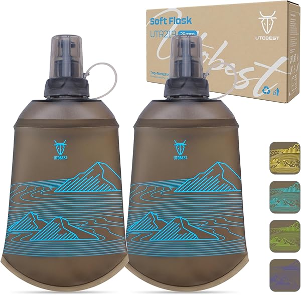 200ml Soft Flask, 2 Pack Flexible TPU Hydration Water Bottle, Collapsible with 28mm Caliber for Running, Hiking, Cycling, Climbing, and Marathon Blue