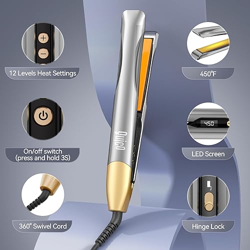 Miniatura 9 de Quico Plancha plana profesional con cuidado del cabello, 11 ajustes de temperatura, alisador de pelo de doble voltaje y rizador con apagado
