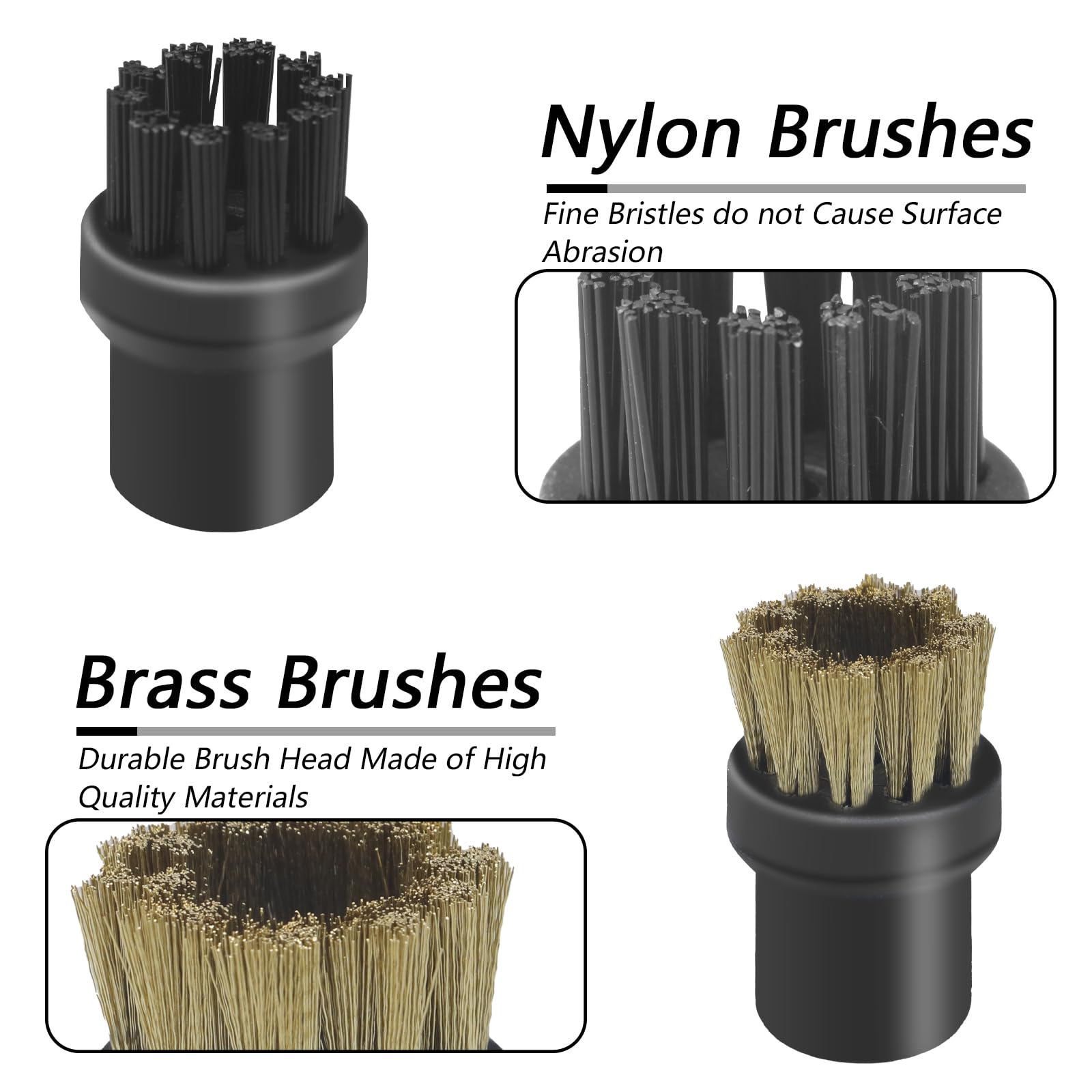 Accesorios de limpieza a vapor, 10 cabezales de cepillo de limpieza a vapor, accesorios de cabezal de cepillo de latón para limpiadores de vapor (4 cepillos de latón + 6 cepillos de nailon)