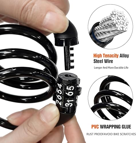 Miniatura 6 de ASKGO Cable de bloqueo de bicicleta con combinación negro