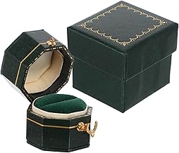 Healeved Vintage Faux Leather Octagonal Ring Box Small Retro Portable Box for Wedding Birthday Valentine's Day Gift Jewelry Gift Box