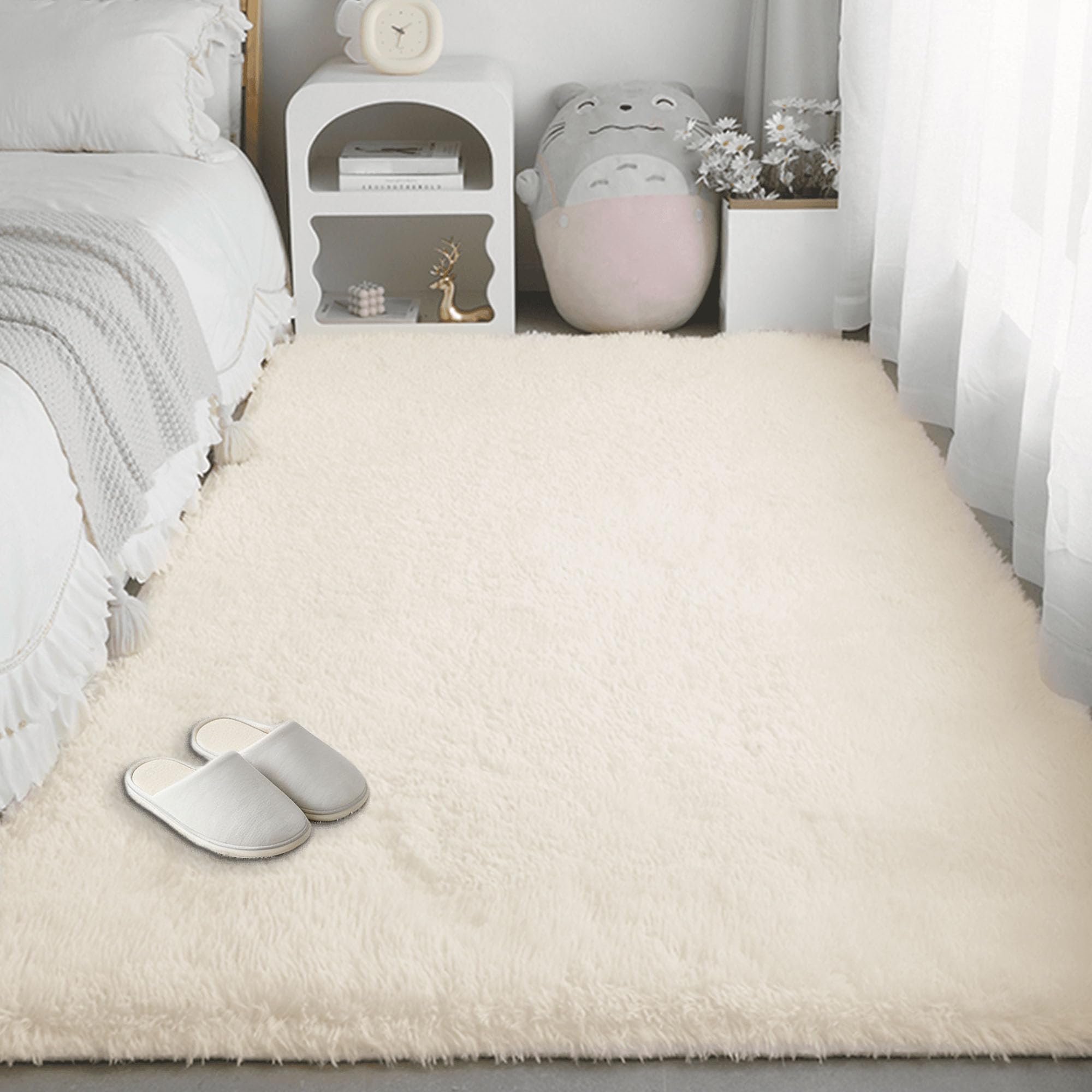 Tapis chambre doux moelleux antidérapant grand format couleur crème
