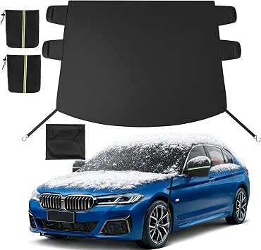 Instraella Windshield Cover for Ice and Snow, All-Season Car Windshield Cover with Heavy Duty Oxford Fabric, Windproof Front Window Protector Sun Shade with Mirror Covers for Cars, SUVs and Trucks