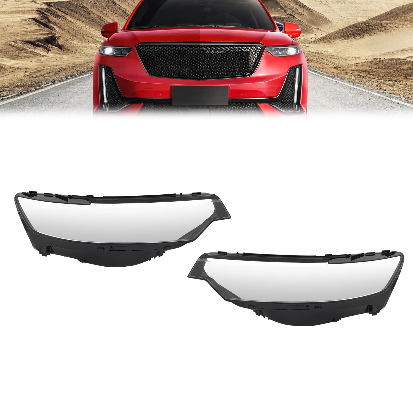 Headlight Lens Cover for 2020 2021 2022Cadillac XT6, Left Driver Side Headlight Cover, Front Headlamp Headlight Lens Cover for 2020-2022Cadillac XT6, Black Housing Clear Lens (Left and Right Side)