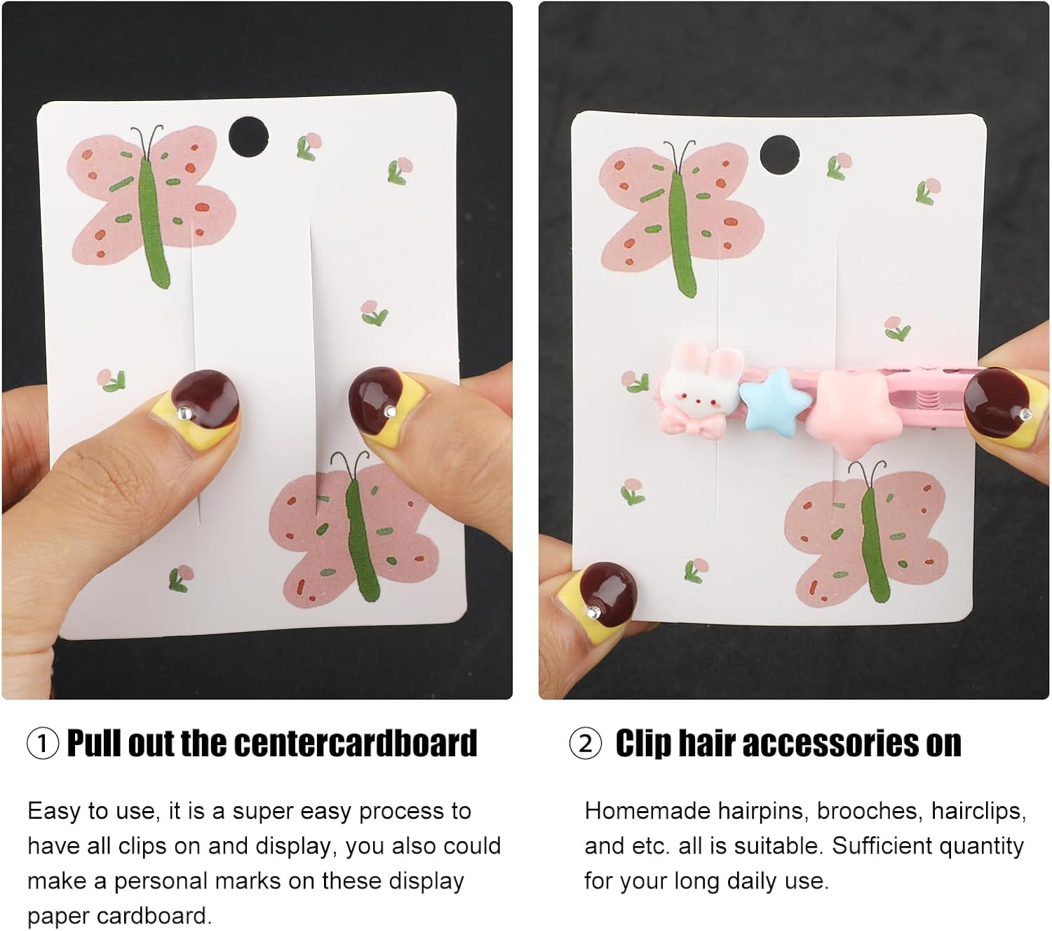 200Pcs Hair Clip Display Cards,2.76x3.54 Inch Hair Bow Holder Cards,300GSM Cardstock Rectangle Paper Cardboard Hair Barrettes Jewelry Display Holder for Hair Accessories Organizing(Butterfly Style) image 5