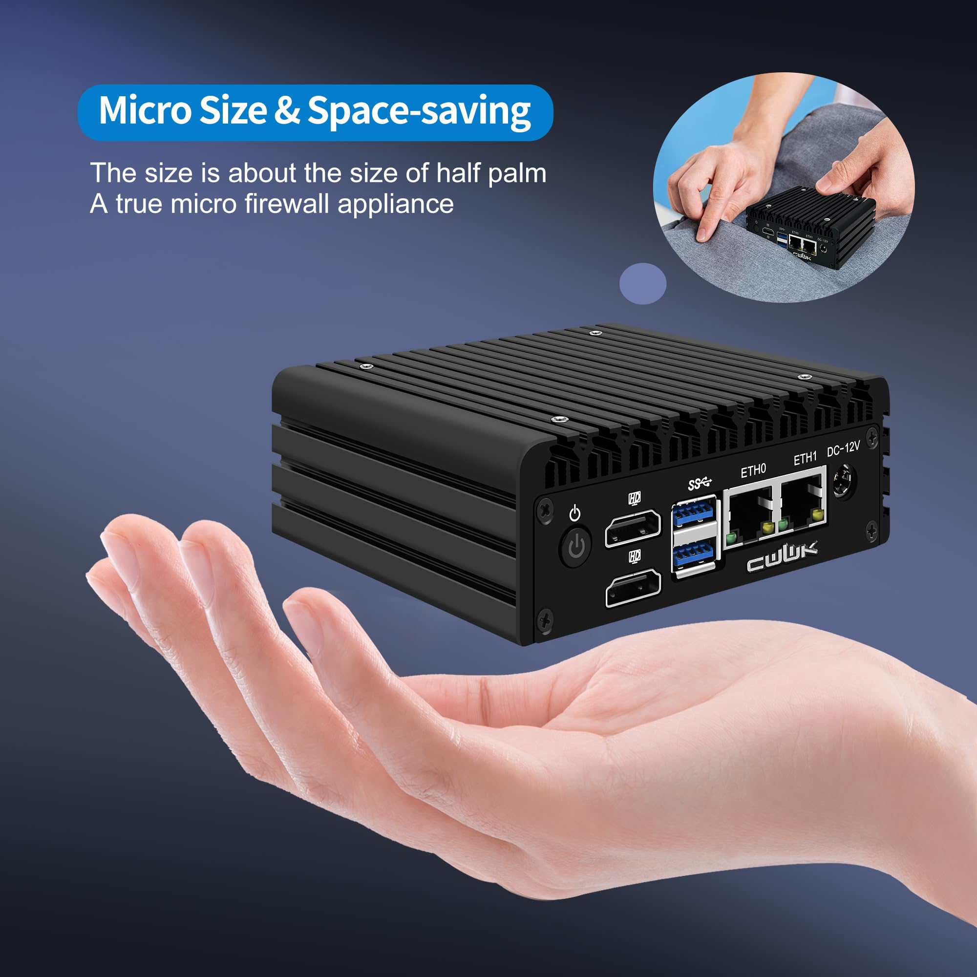 CWWK X86-P6 N150 Mini PC Fanless (Upgraded N100), Firewall Appliance Mini Computer, 2X i226-V 2.5GbE LAN, OPNsense Micro PC DDR5 8GB RAM 128GB NVMe SSD, 2-Display, AES-NI