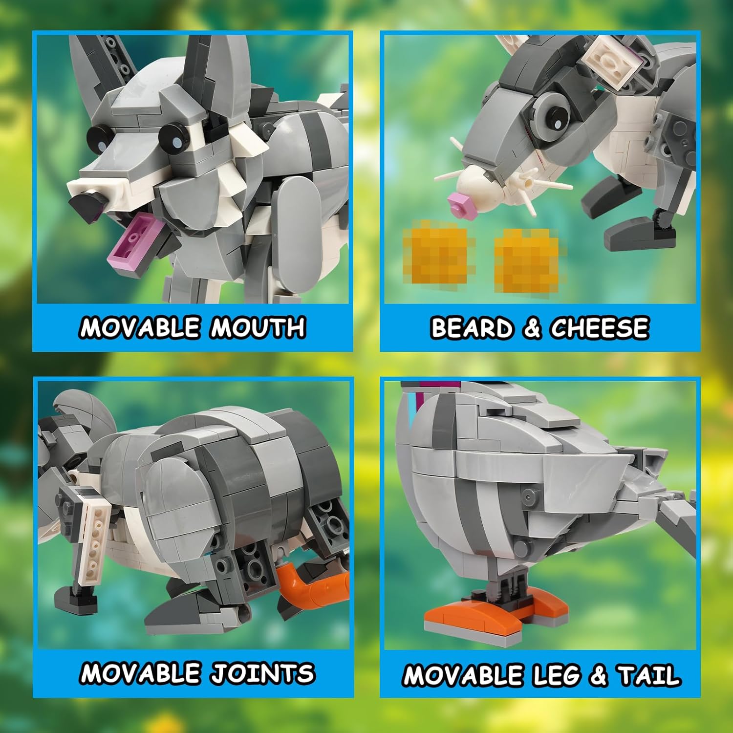 3 in 1 Animal Building Set, Compatible with Lego 630 Accessory, Pigeon, Wolf & Mouse, Build 3 Animal in 1 Set, Gift for Birthday, 328Pcs