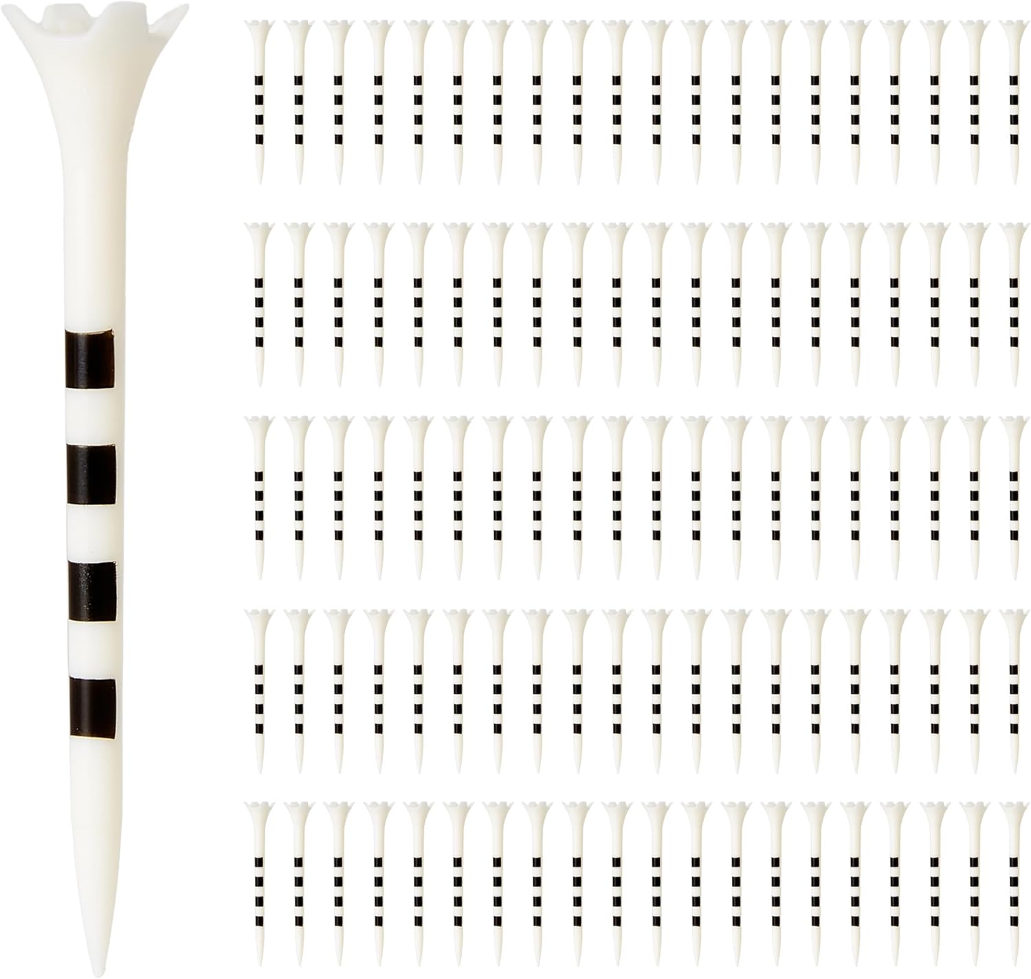 Amazon Basics Golf Tees with Height Marker System- Recycled Plastic Tees with 4-Prong Head - Golf Course Accessories - White - 100 Pack
