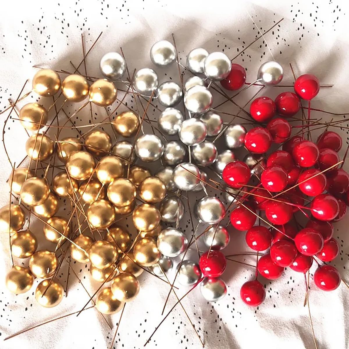 1000pcs Artificial Holly Berries, Mini 1.77 Inch Realistic Berry Cherry Stamen for Christmas Tree Wreath DIY Craft Holiday Wedding Party Home Decorations, Gold