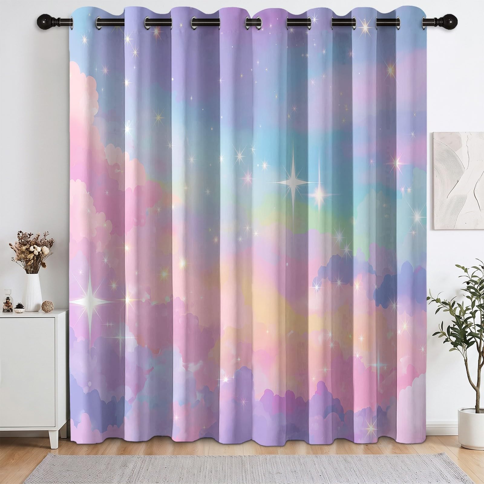 Dziecięca zasłona zaciemniająca z ptakiem termiczna gwiaździste niebo 91,5 x 214 cm Zestaw 2 zasłon z nadrukiem do salonu, sypialni, okna, kuchni, zasłon i zasłon wewnętrznych z oczkami, kolor