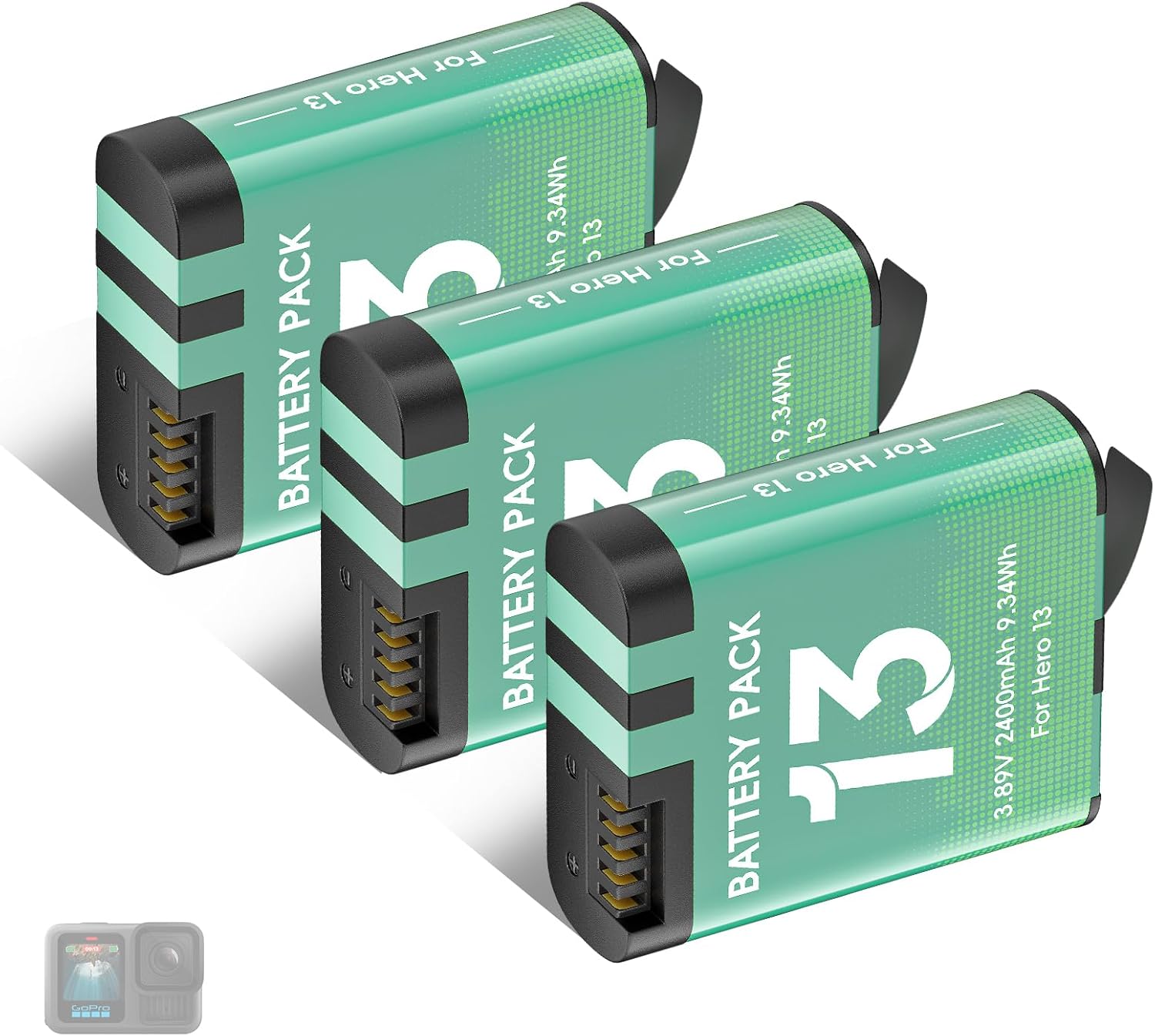 3 Pack Battery for Gopro Hero 13 Black, 2400mAh High Capacity Enduro Rechargeable Battery Replacement for Gopro Hero 13 Black Sport Camera Accessories