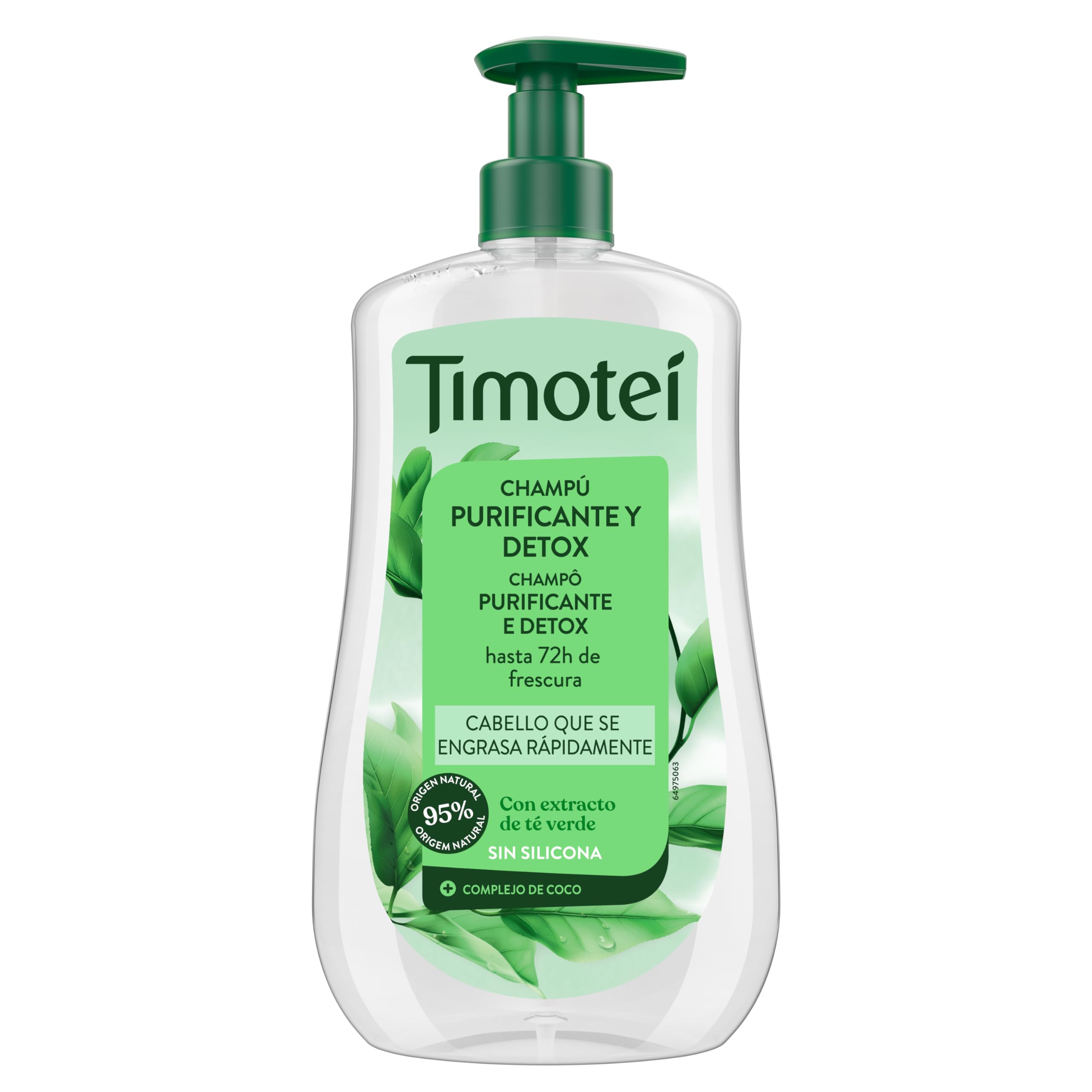 Timotei Champú Purificante y Detox 600ml| Hasta 72h de Frescura | Limpieza Profunda | Cabello Más Suave y Brillante