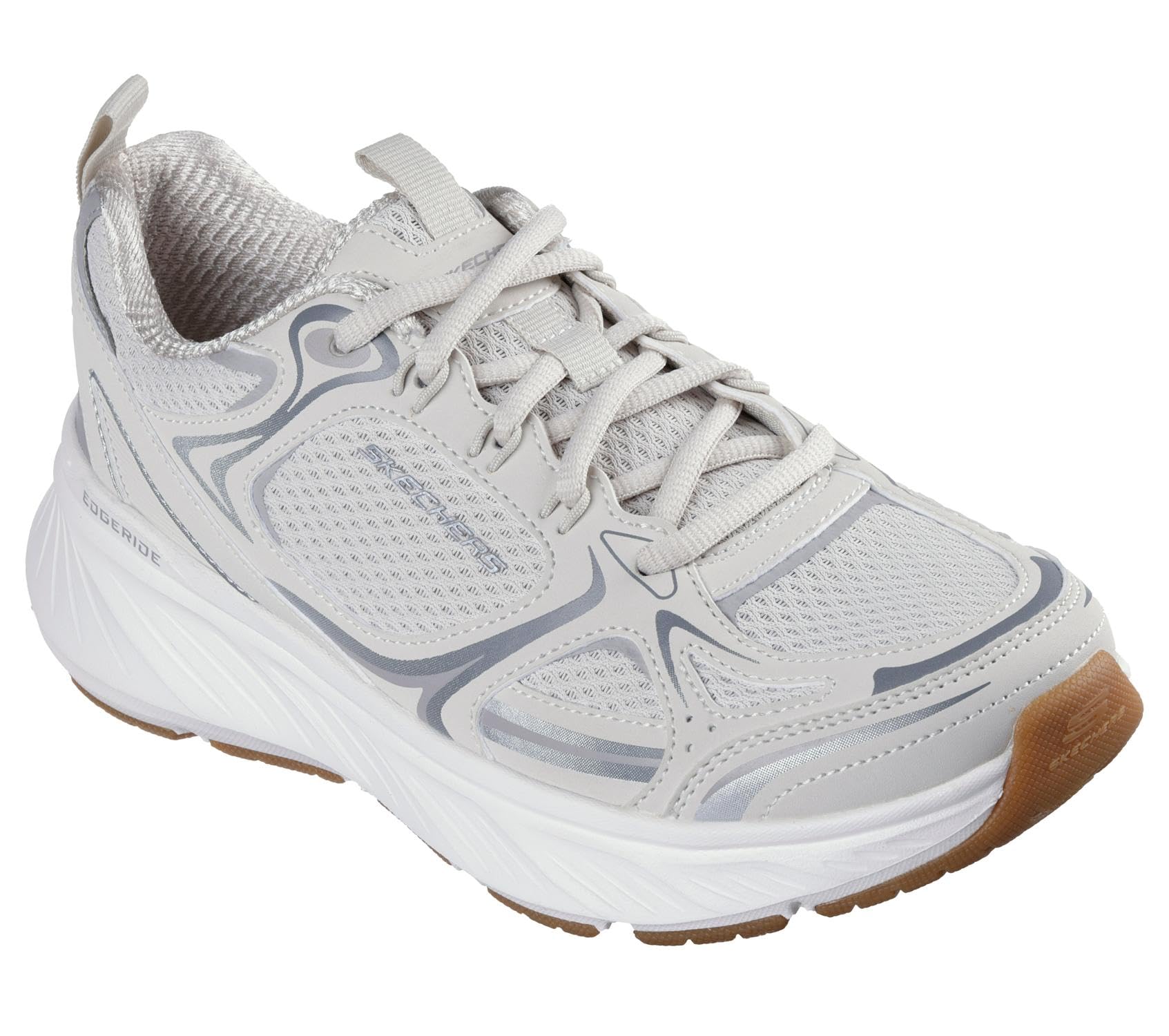 Skechers Edgeride Silver Eclipse- Tenis para Mujer, Ribete de Malla Natural Duraleather, 39 EU