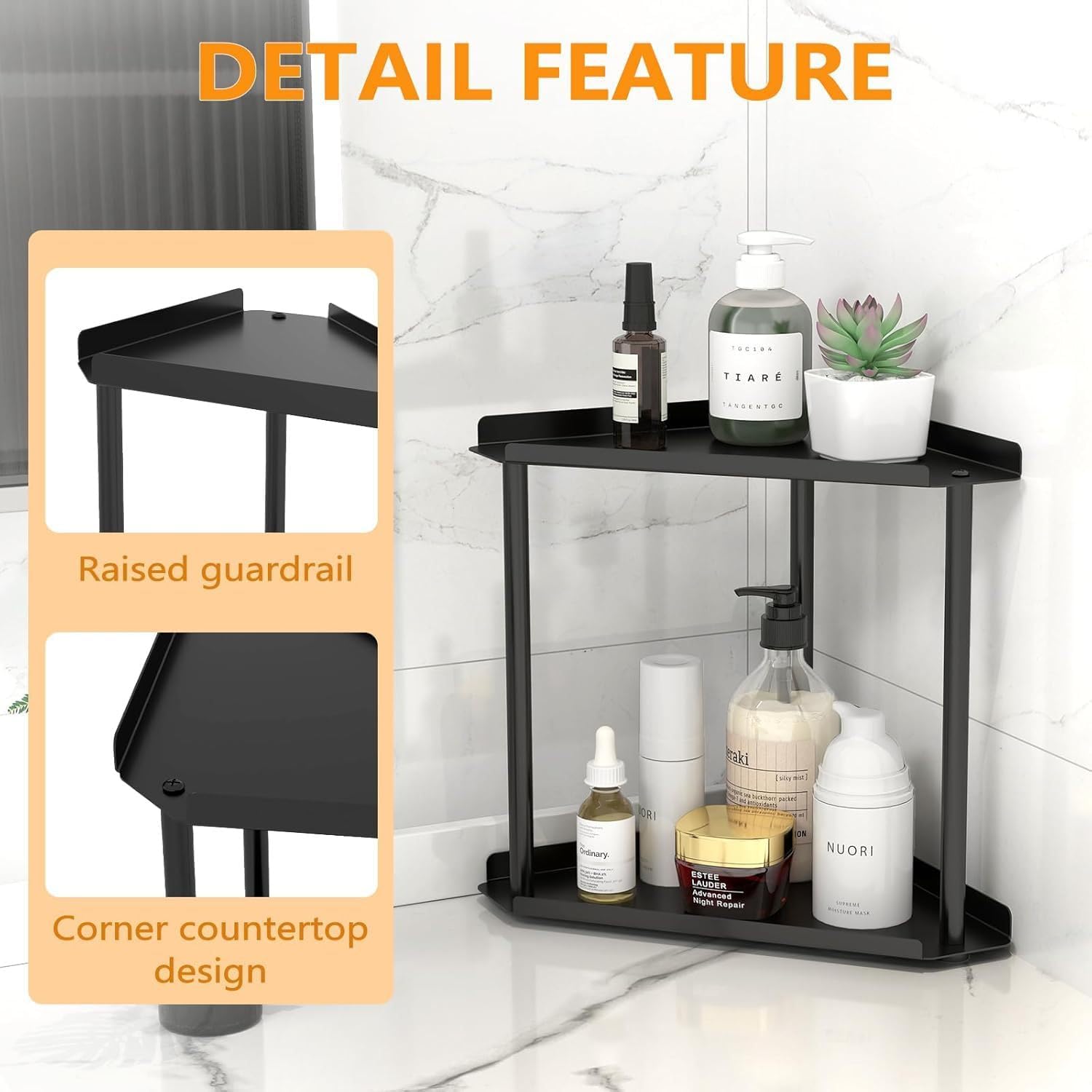 2 Tier Bathroom Counter Organizer, Vanity Organizer Corner Shelf, Kitchen, Bathroom Counter Storage, Black