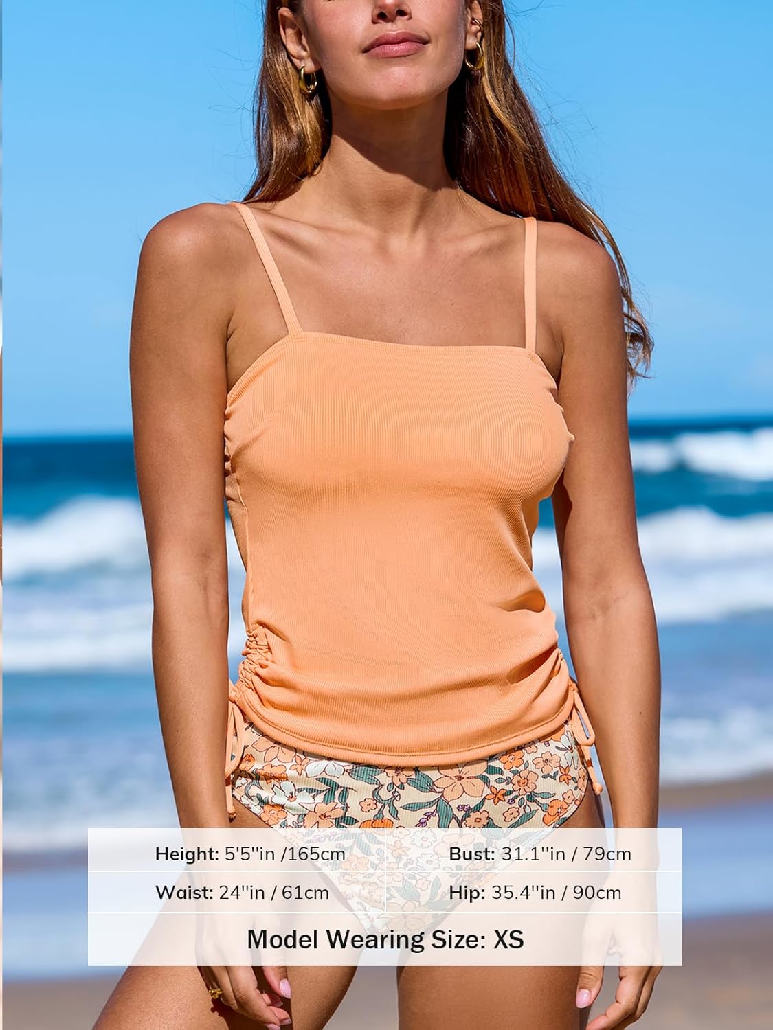 CUPSHE Women's Tankini Set Two Piece Swimsuit Ruched Drawstring Bathing Suits with High Waisted Bottom Rib - Image 4