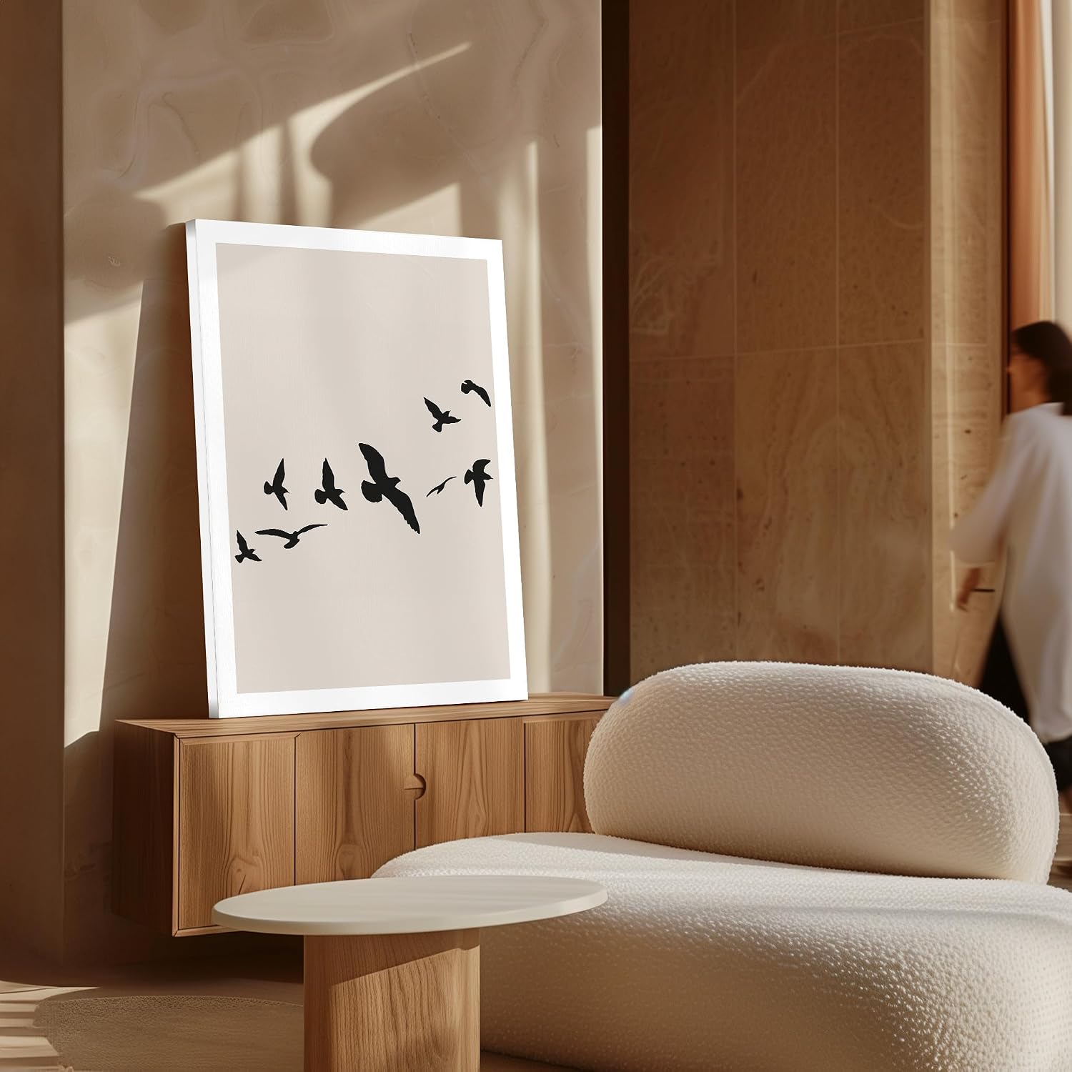 Poster Master Flying Birds Canvas - Retro Bird Silhouette Print - Abstract Sketch Art - Modern Chic Boho Design - Minimal Living Room or Office Wall Decor - 8x10 STRETCHED Canvas