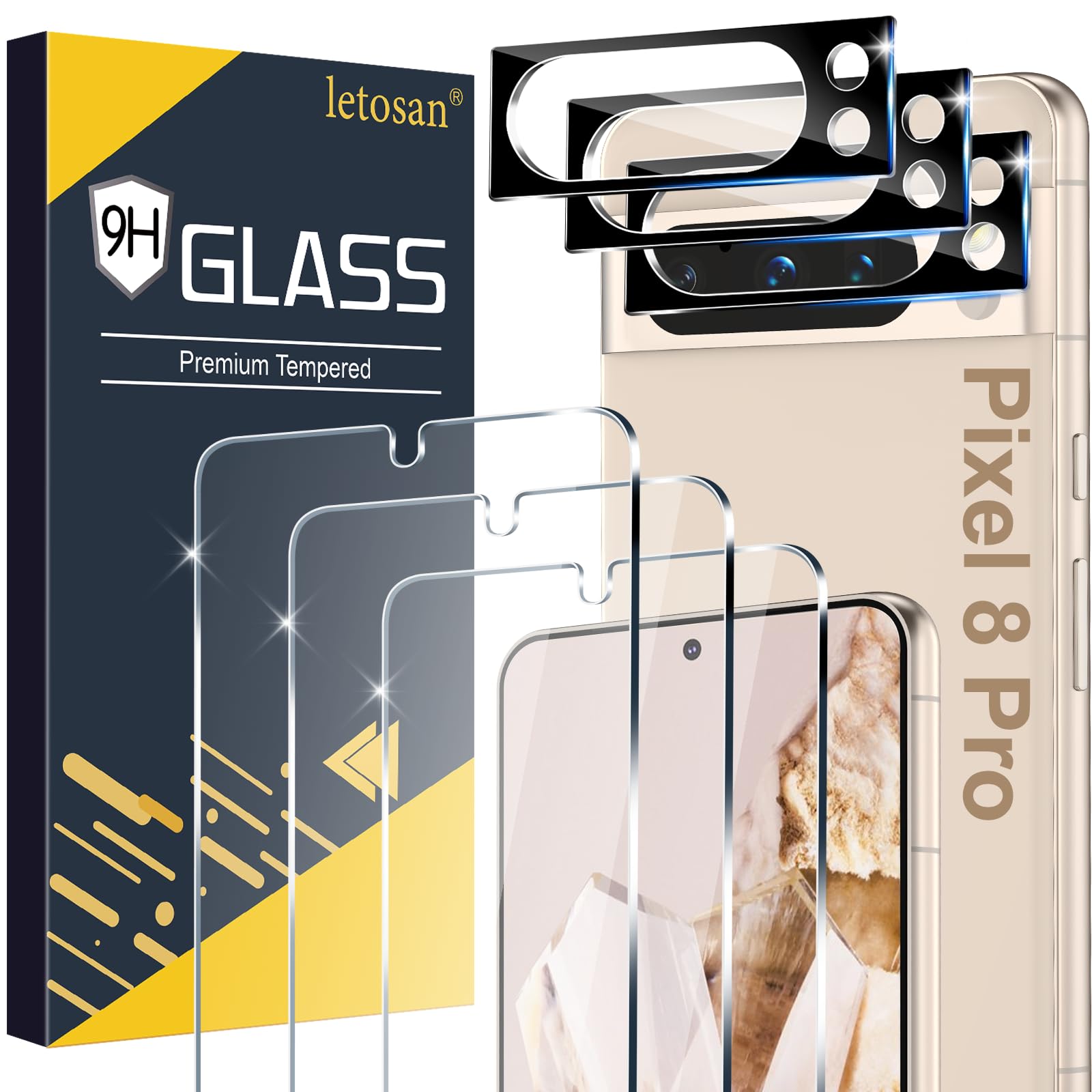 [3+3 Pack] Glass Screen Protector for Google Pixel 8 Pro 5g, 9H Tempered glass, Ultrasonic Fingerprint Unlock,HD Clear Case Friendly for Google Pixel 8 Pro Tempered glass Screen Protector