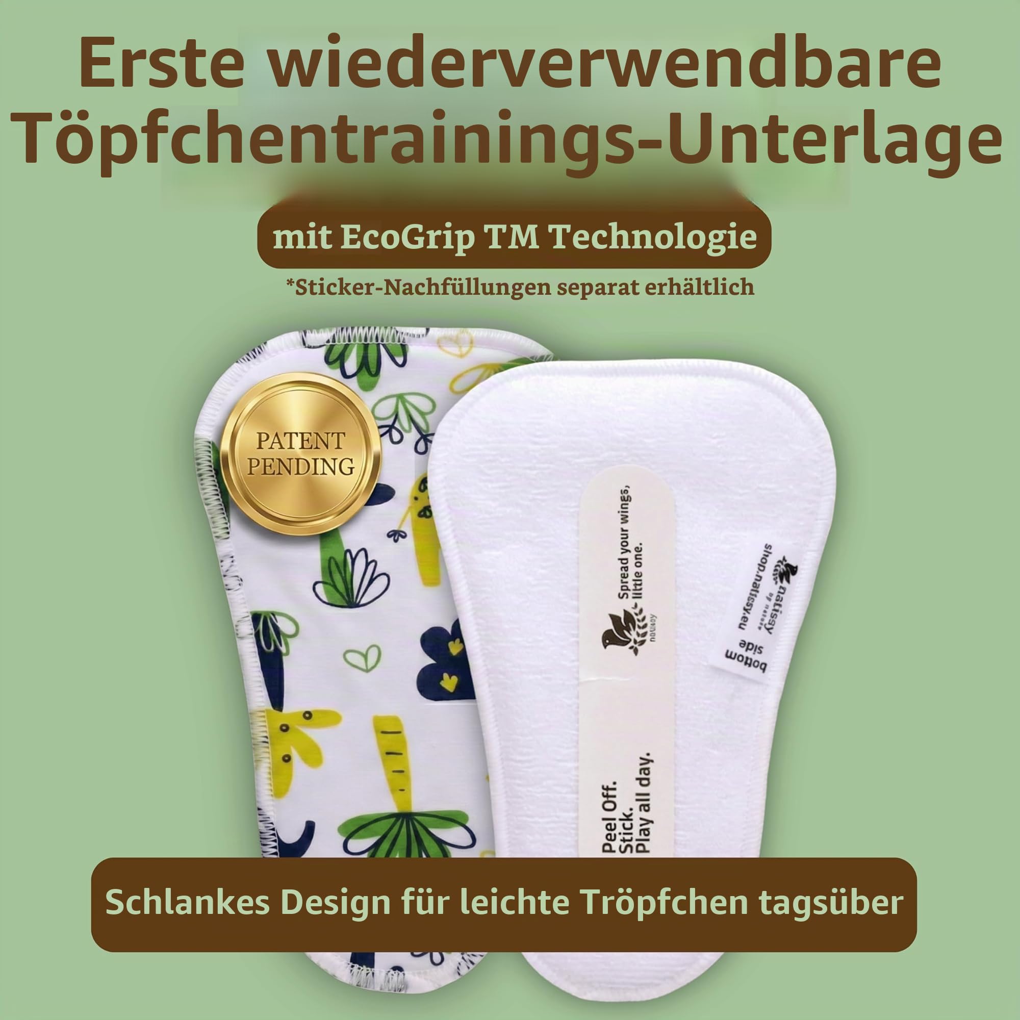 Natissy Waschbare Töpfchentraining Einlagen für Kleinkinder, Waschbar, Weich, Saugfähig, Auslaufsicher und Wiederverwendbar aus Bio-Baumwolle - 8er-Set Daily Fit - Made in EU