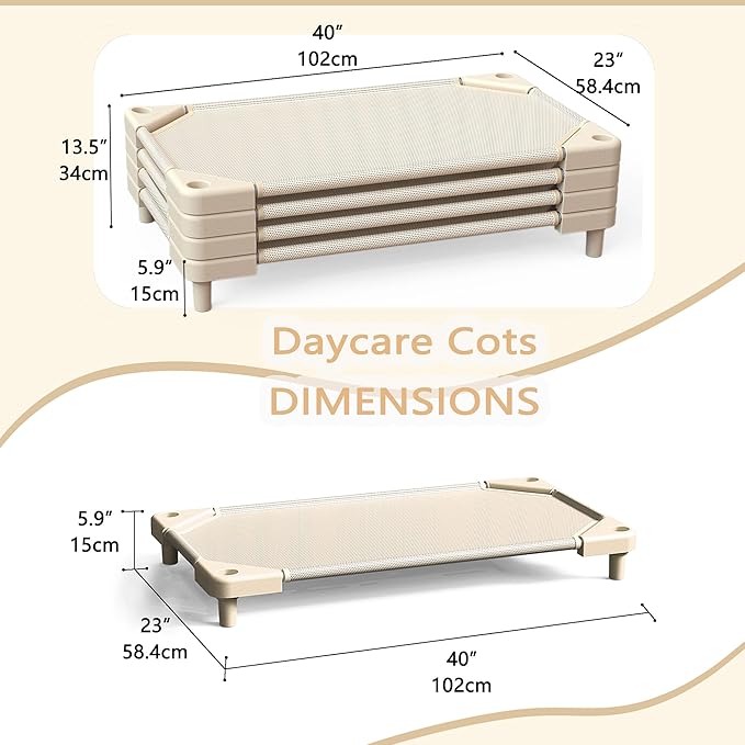 Catres apilables para guardería NOUJULOUN pack 4, beige claro 40x23 pulgadas miniatura 2