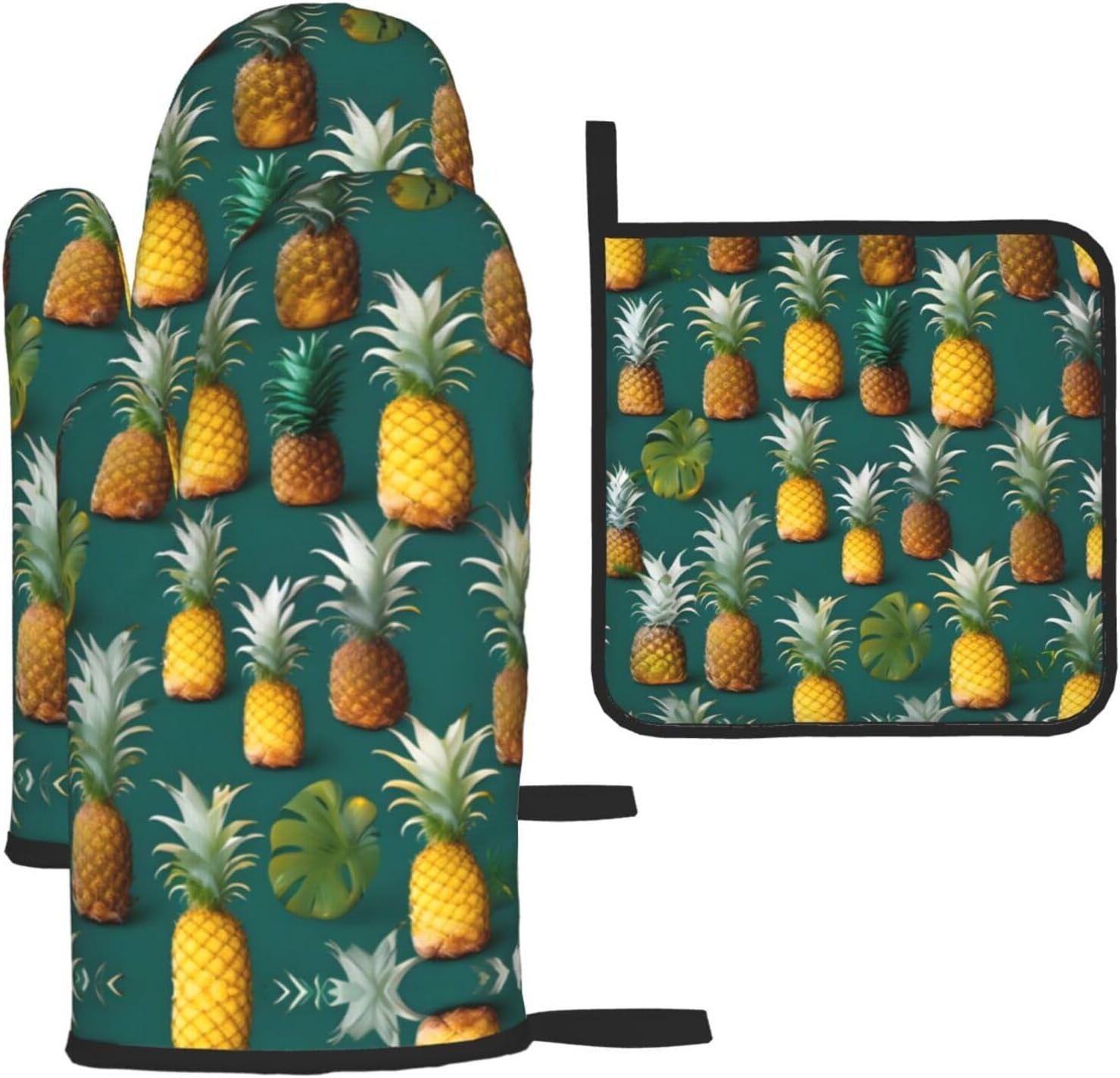 Tropical Fruit Paradise Print Heat Resistant Microwave Gloves, Used for Baking, Cooking, and Fashion Kitchen Essentials